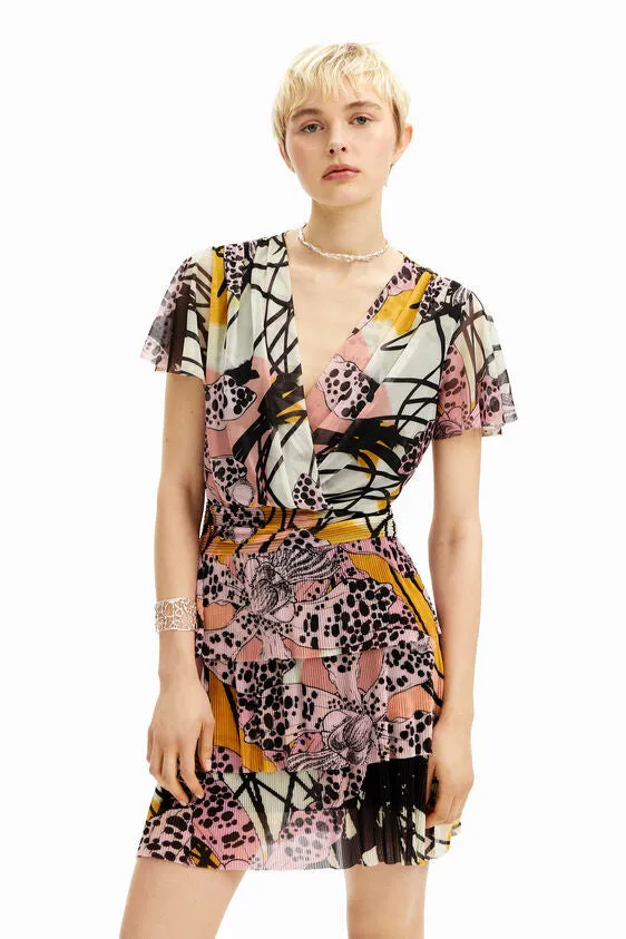 Desigual Mesh Print Tiered Skirt Dress