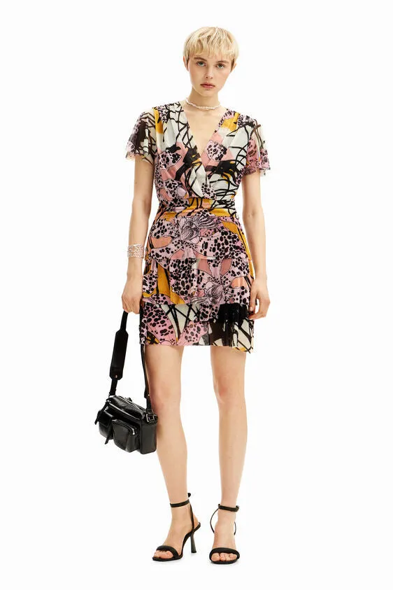Desigual Mesh Print Tiered Skirt Dress