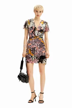 Desigual Mesh Print Tiered Skirt Dress