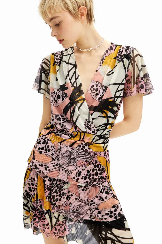 Desigual Mesh Print Tiered Skirt Dress