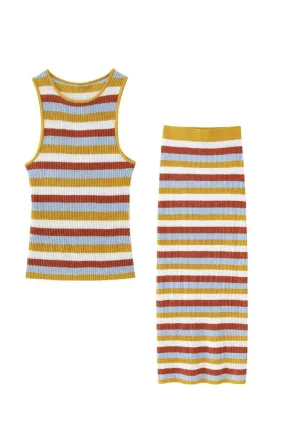 ‘Diana’  Stripe-Knit Vest Top & Skirt Set  (Sold Separately)