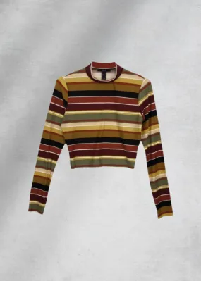 Dillan Striped Mock Neck Top - Mustard/Olive