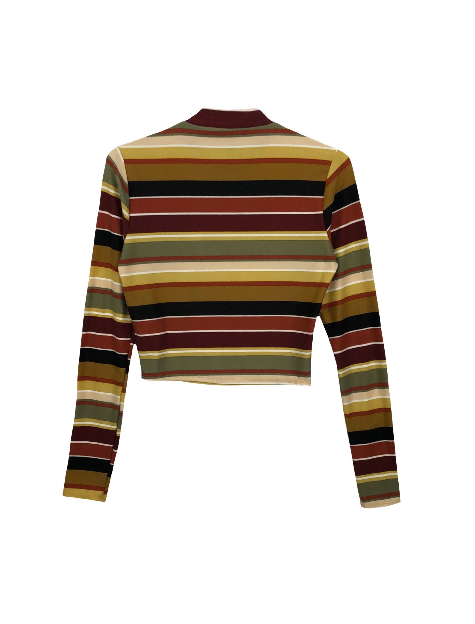 Dillan Striped Mock Neck Top - Mustard/Olive