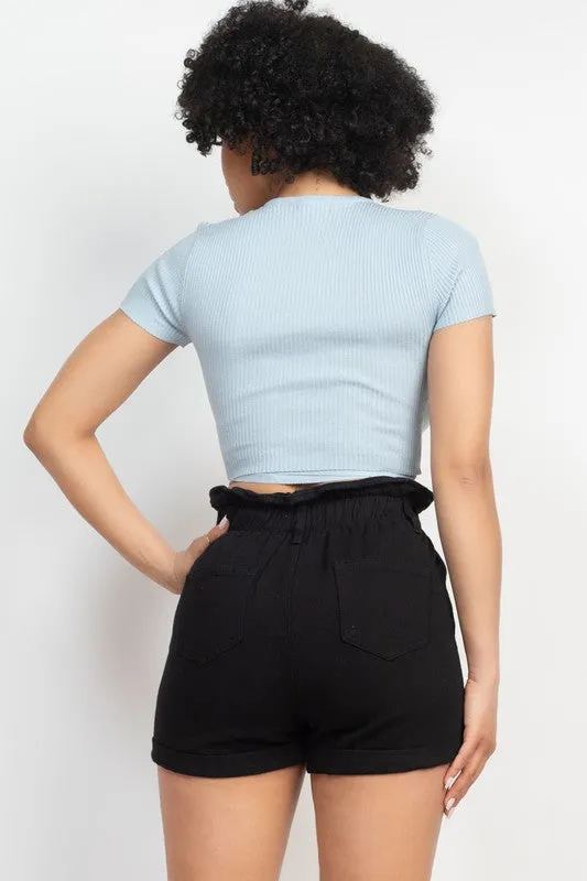 Dusty Blue Waist Tied Ribbon Top