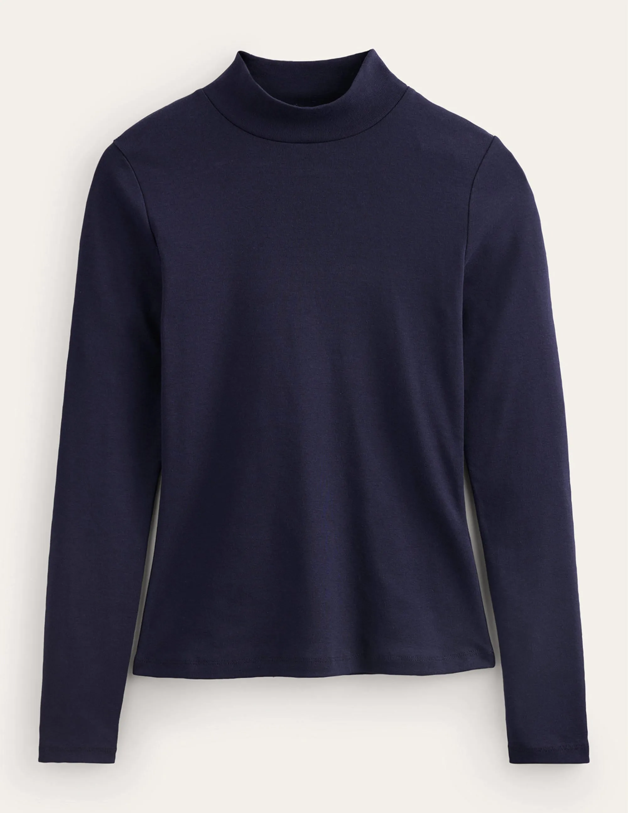 Essential High Neck Jersey Top-Navy