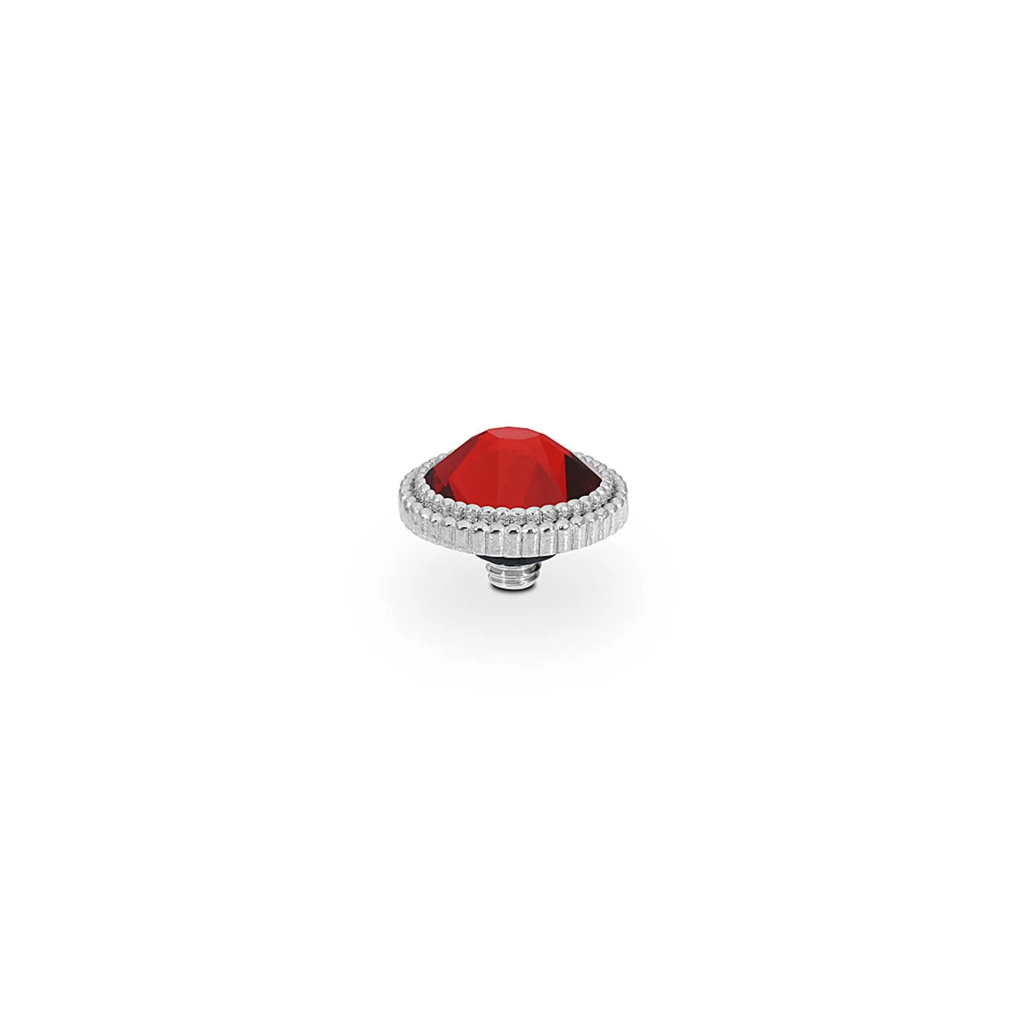 Fabero Flat Silver and Scarlet Crystal Ring Gem Top, 10mm