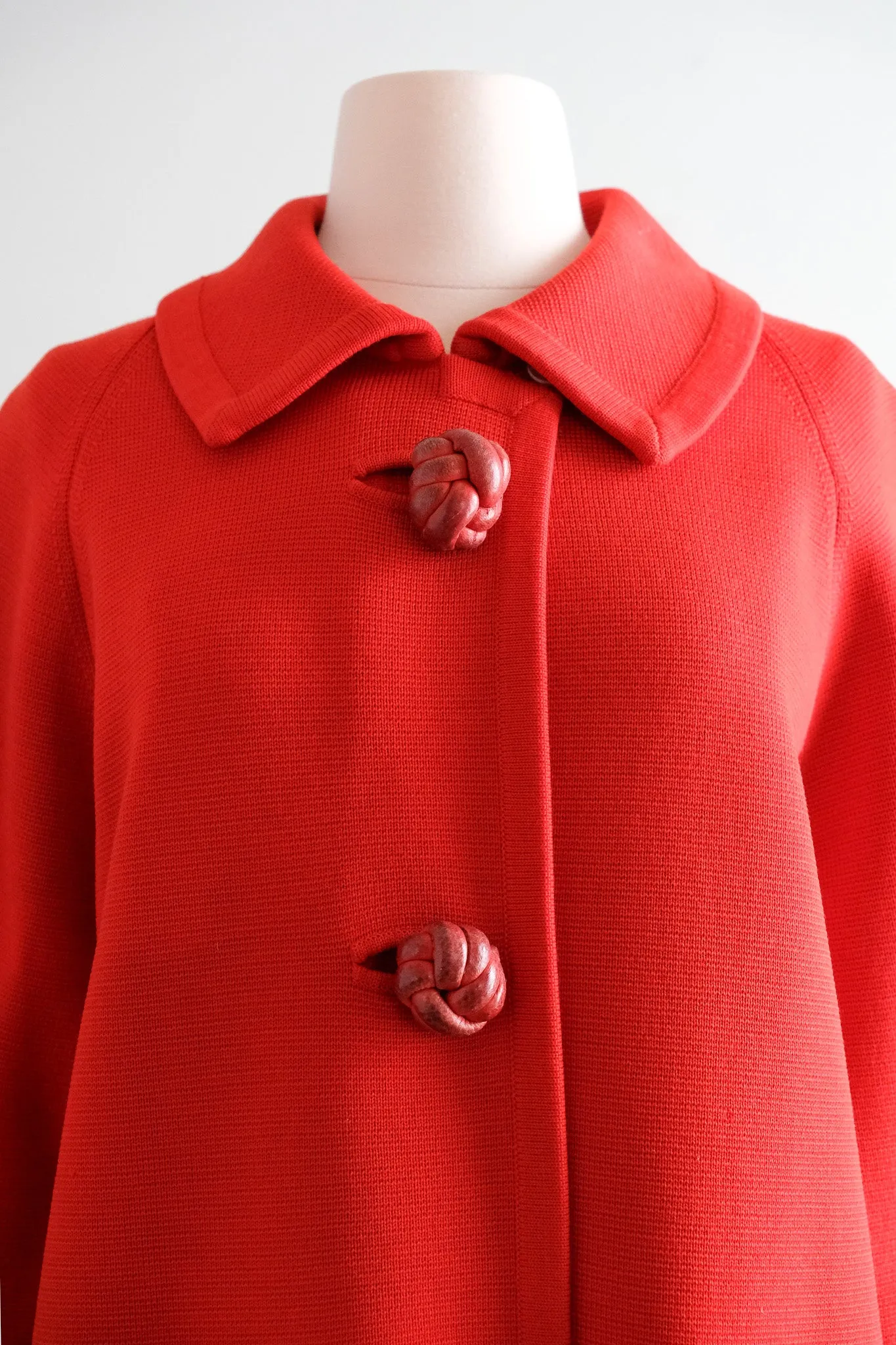 Fabulous 1960's Cherry Red Italian Wool Knit Coat / Sz M