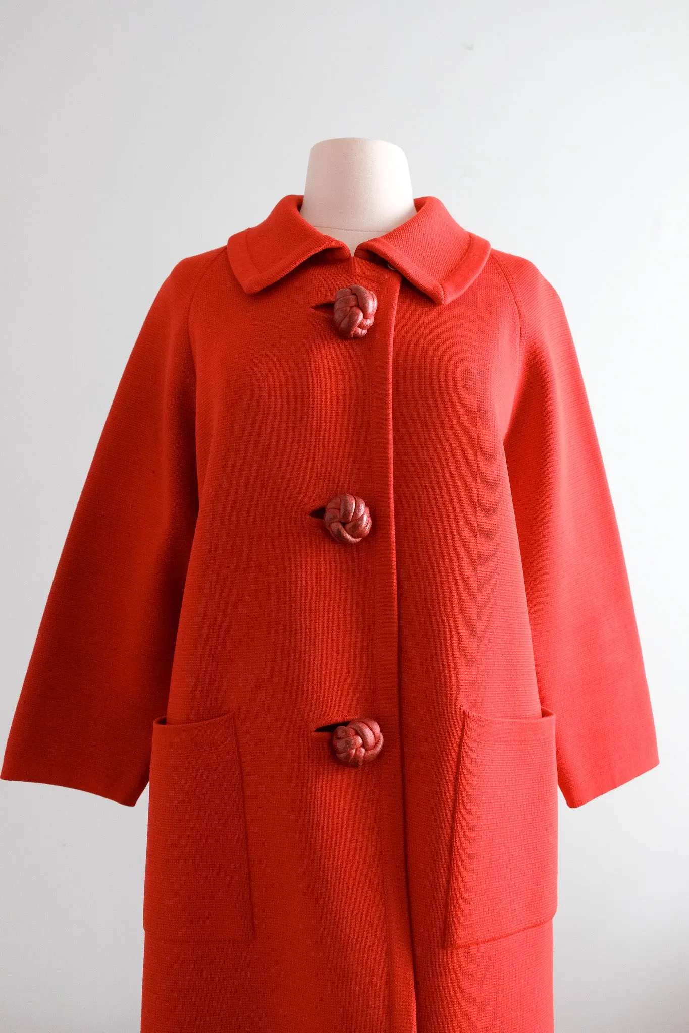 Fabulous 1960's Cherry Red Italian Wool Knit Coat / Sz M
