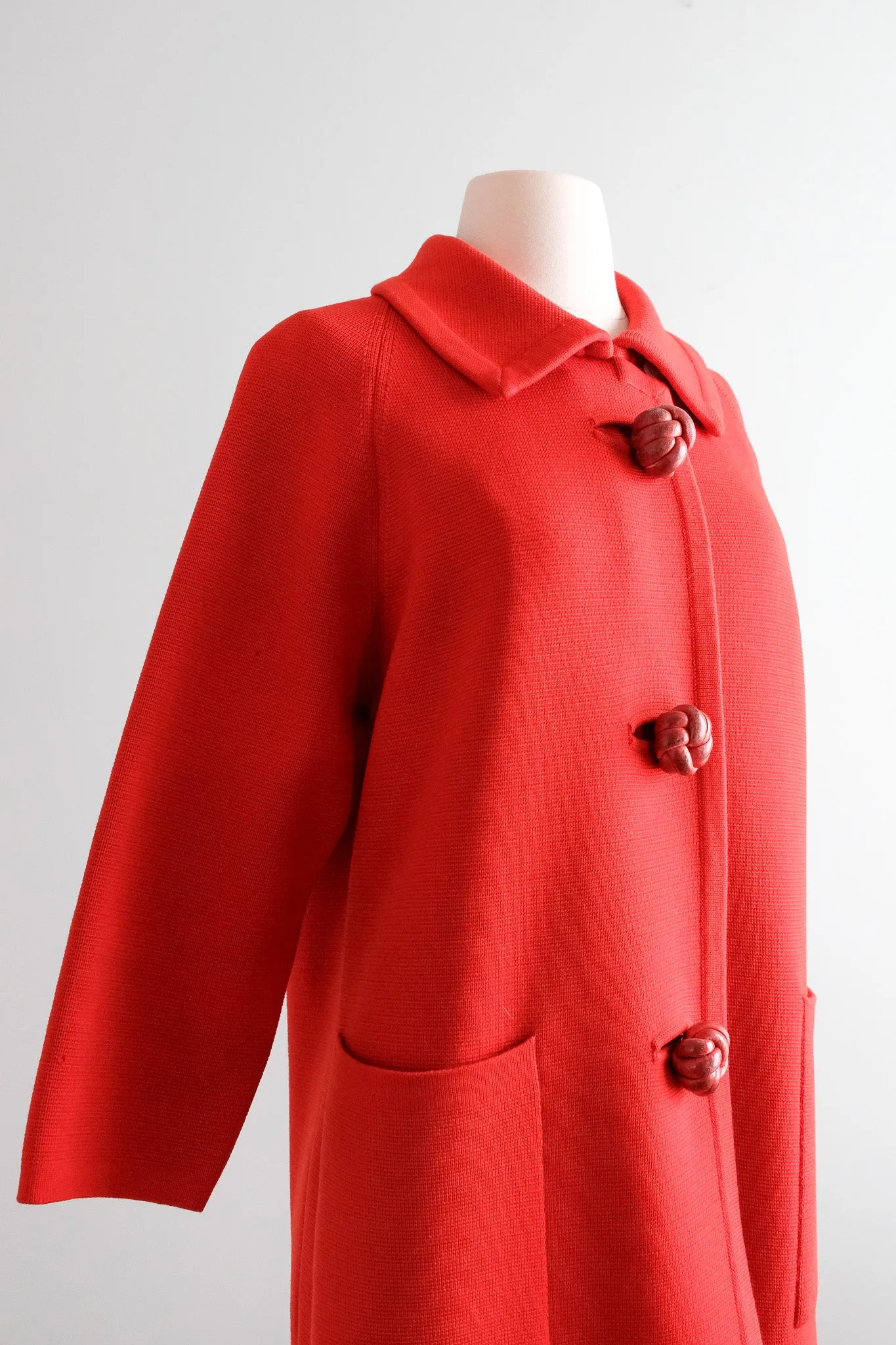 Fabulous 1960's Cherry Red Italian Wool Knit Coat / Sz M