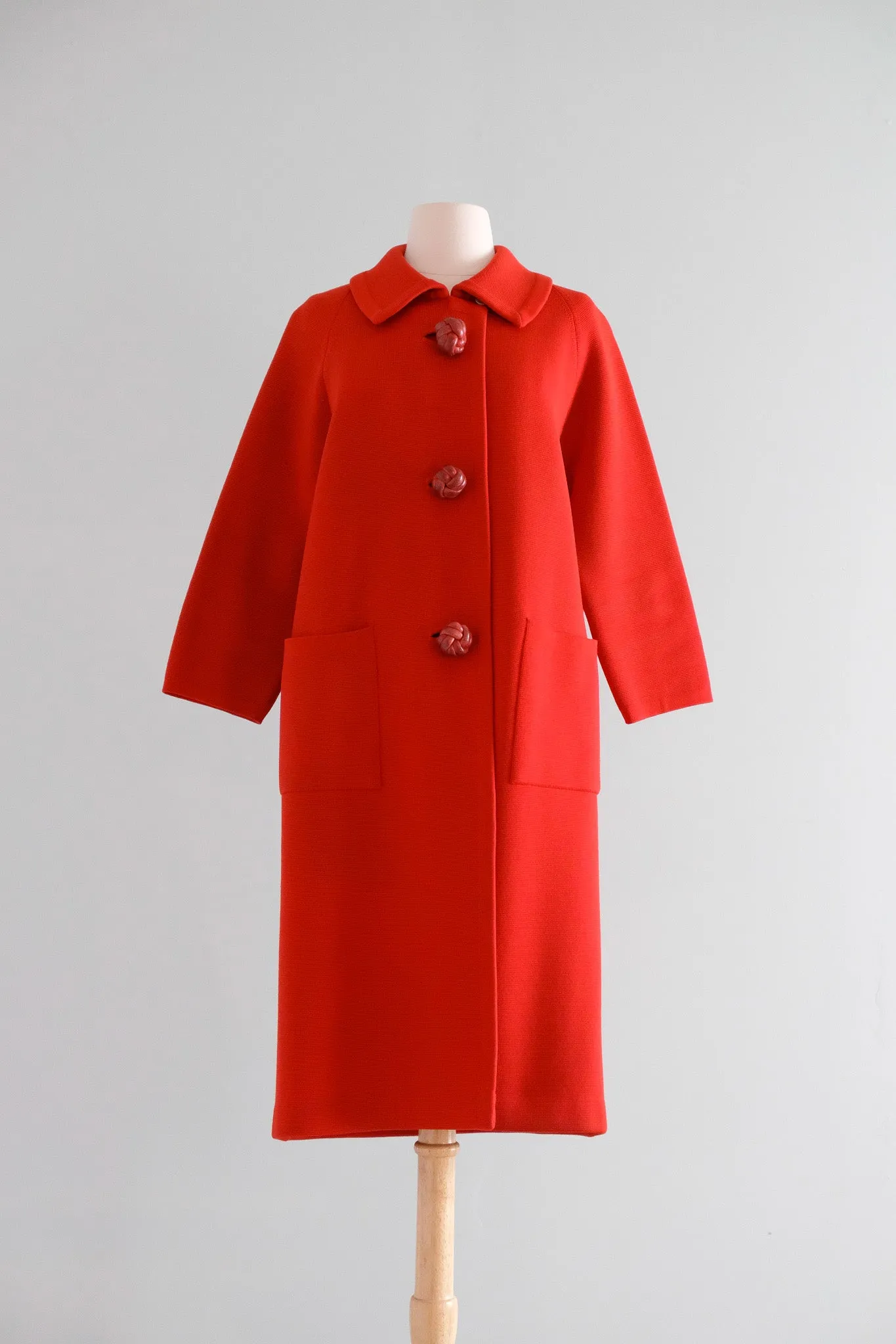 Fabulous 1960's Cherry Red Italian Wool Knit Coat / Sz M
