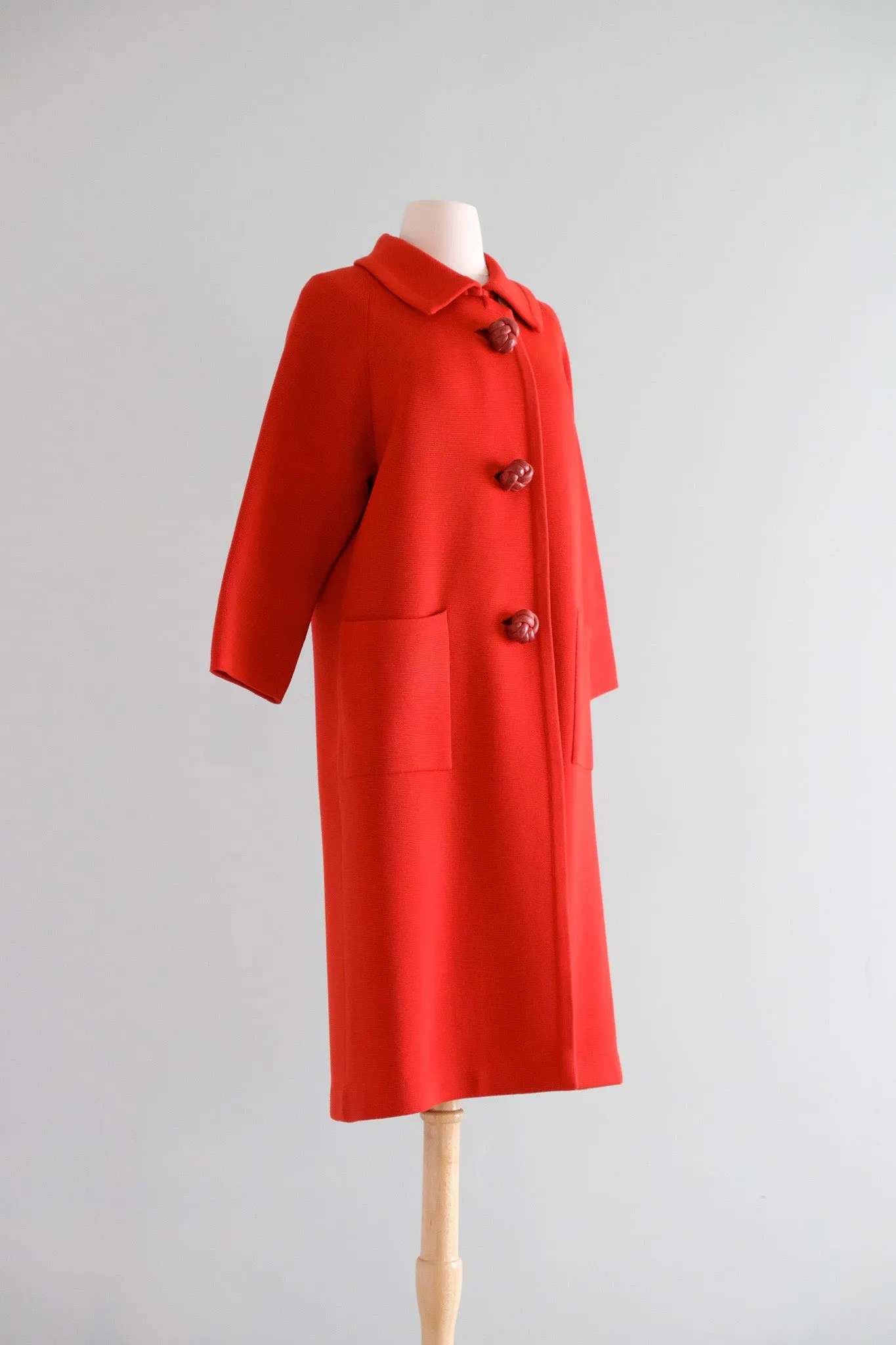 Fabulous 1960's Cherry Red Italian Wool Knit Coat / Sz M