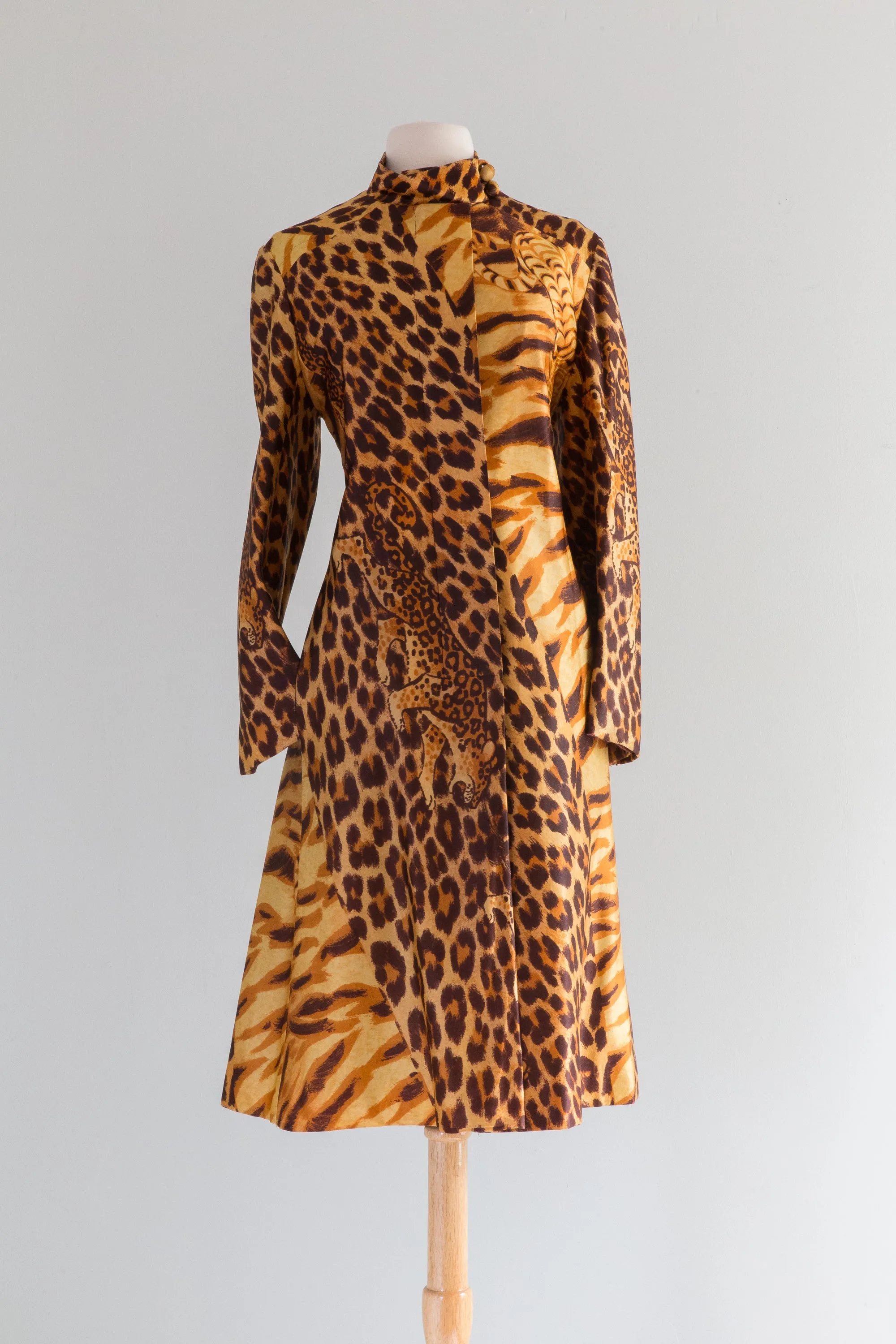 Fabulous 1960's Leopard & Tiger Print Fall Coat From Saks / Medium
