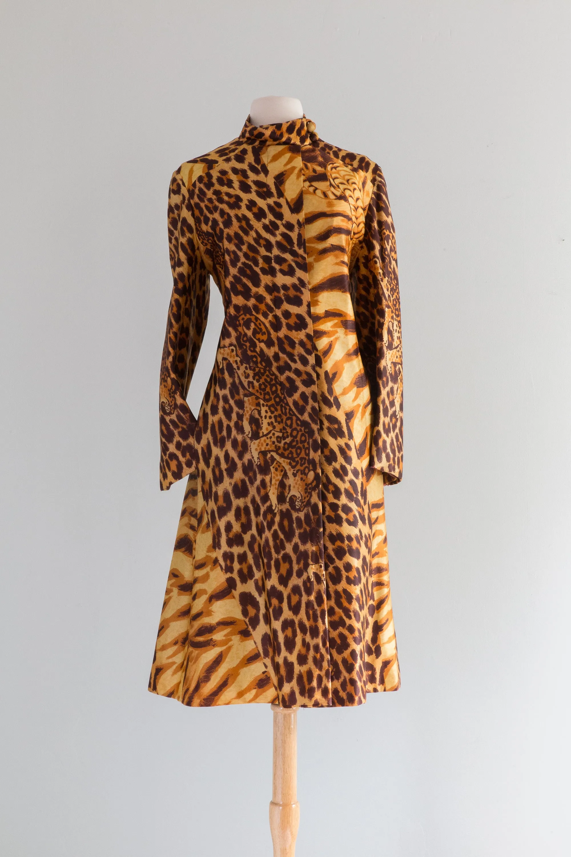 Fabulous 1960's Leopard & Tiger Print Fall Coat From Saks / Medium