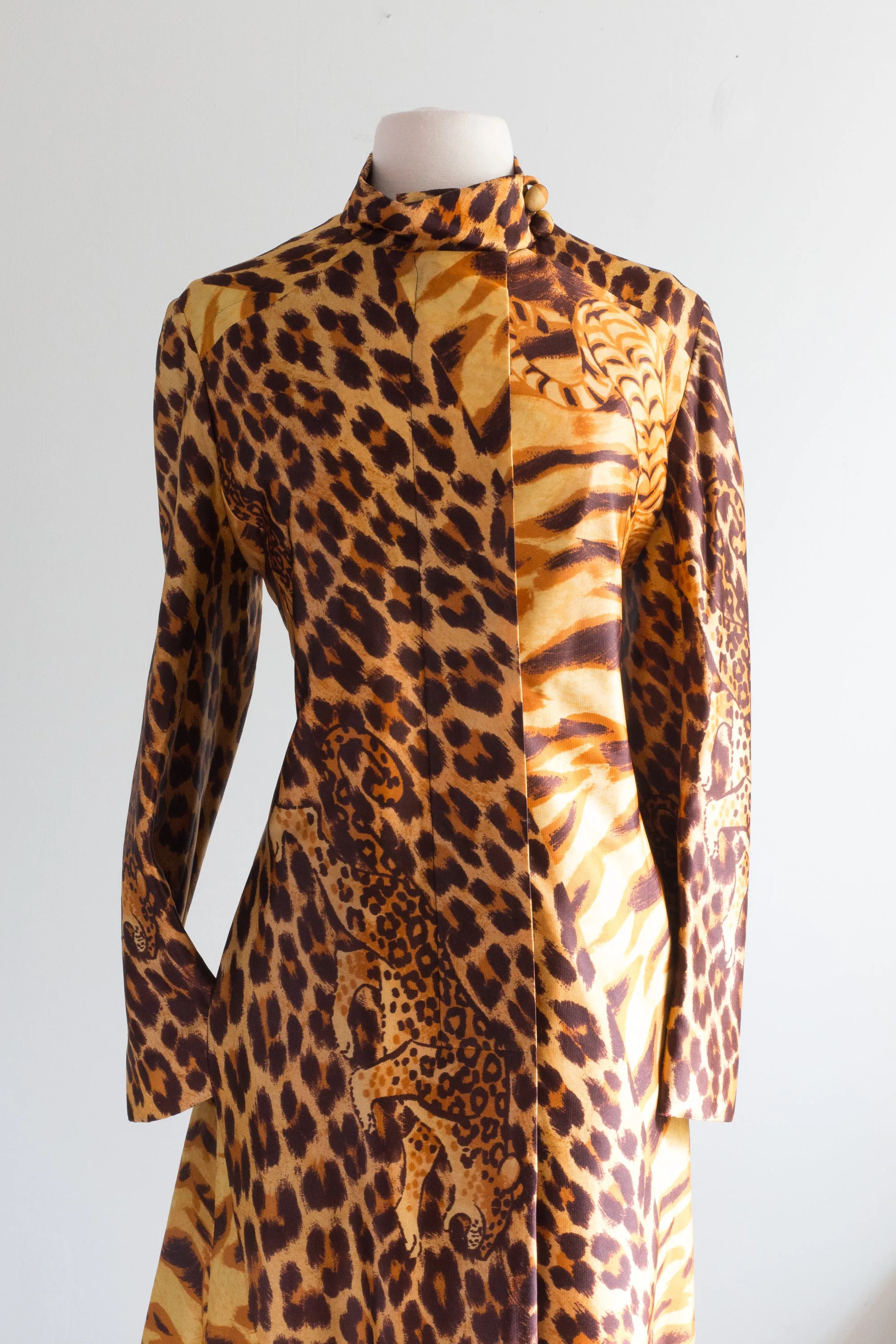 Fabulous 1960's Leopard & Tiger Print Fall Coat From Saks / Medium