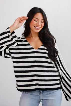 FINAL SALE - Stylish Forecast White/Black Striped Sweater