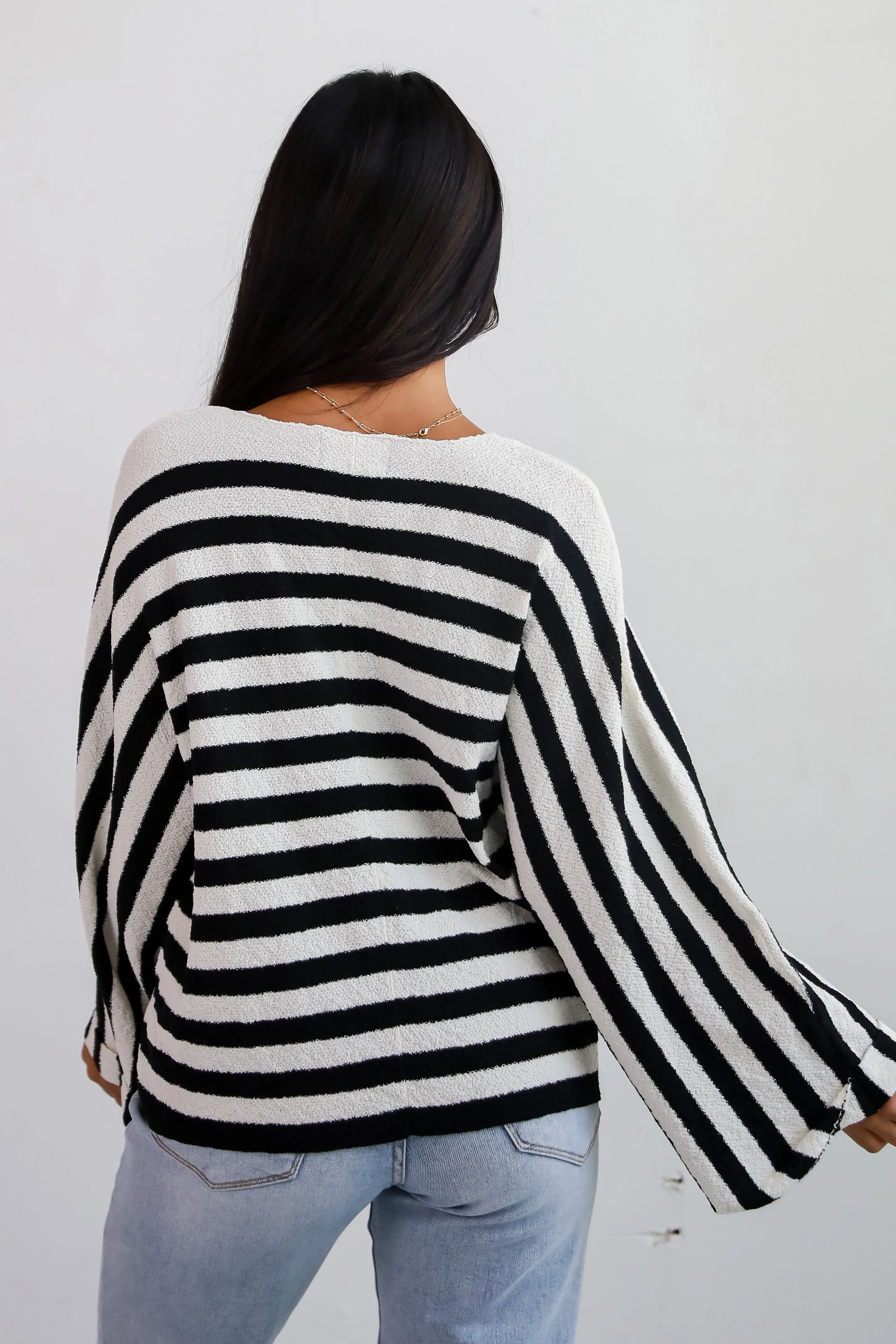 FINAL SALE - Stylish Forecast White/Black Striped Sweater
