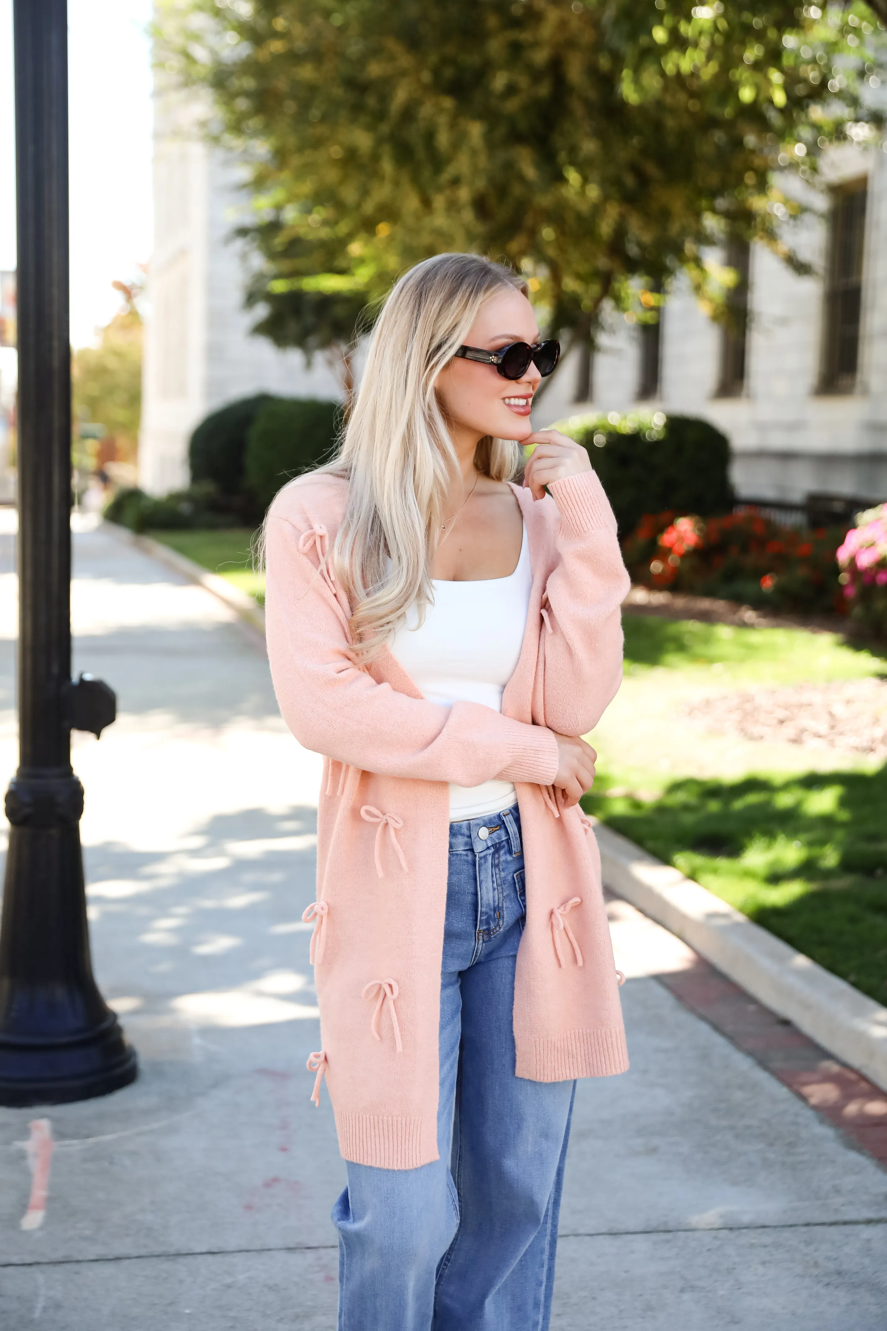 FINAL SALE - Trendy Potential Blush Bow Sweater Cardigan