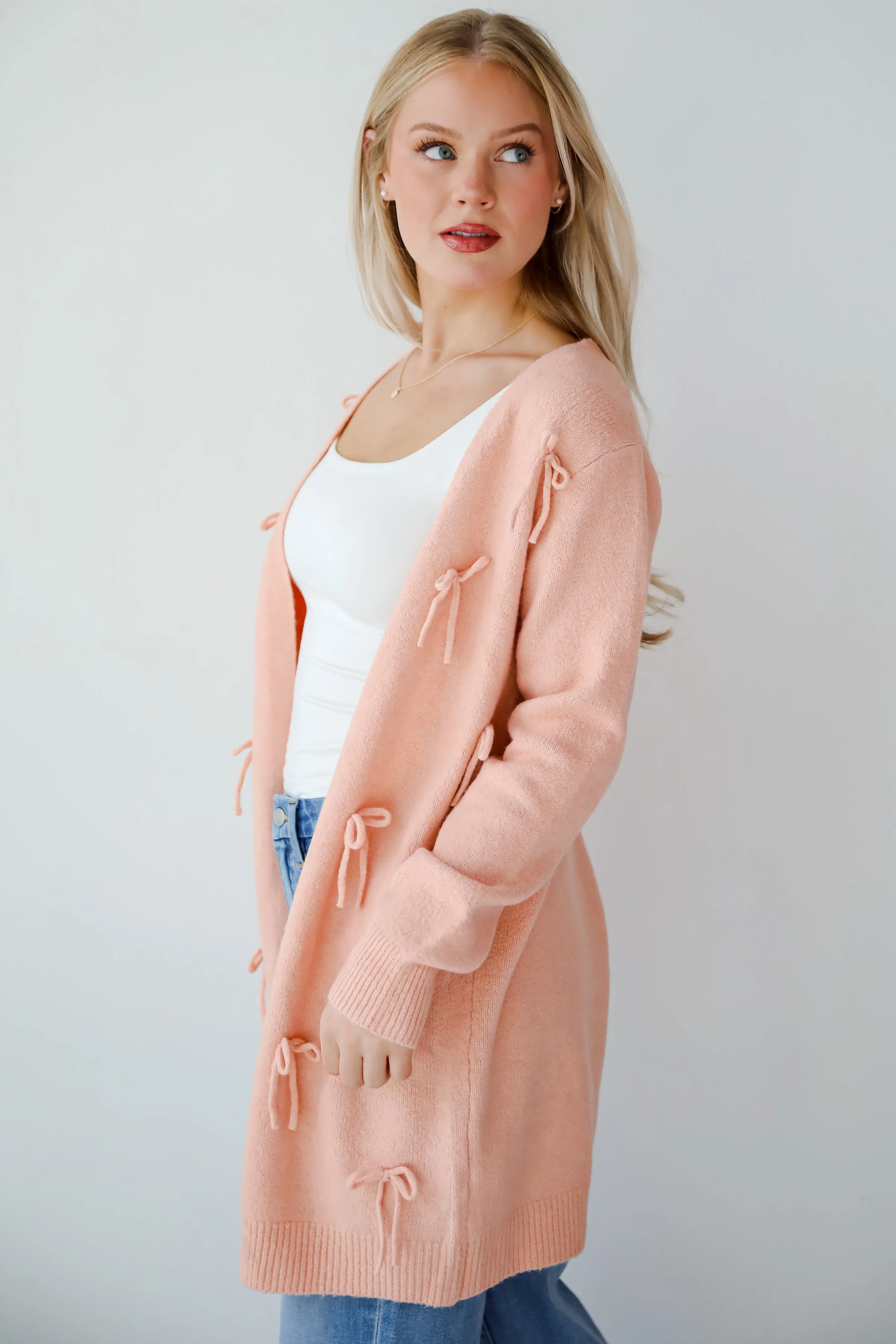 FINAL SALE - Trendy Potential Blush Bow Sweater Cardigan