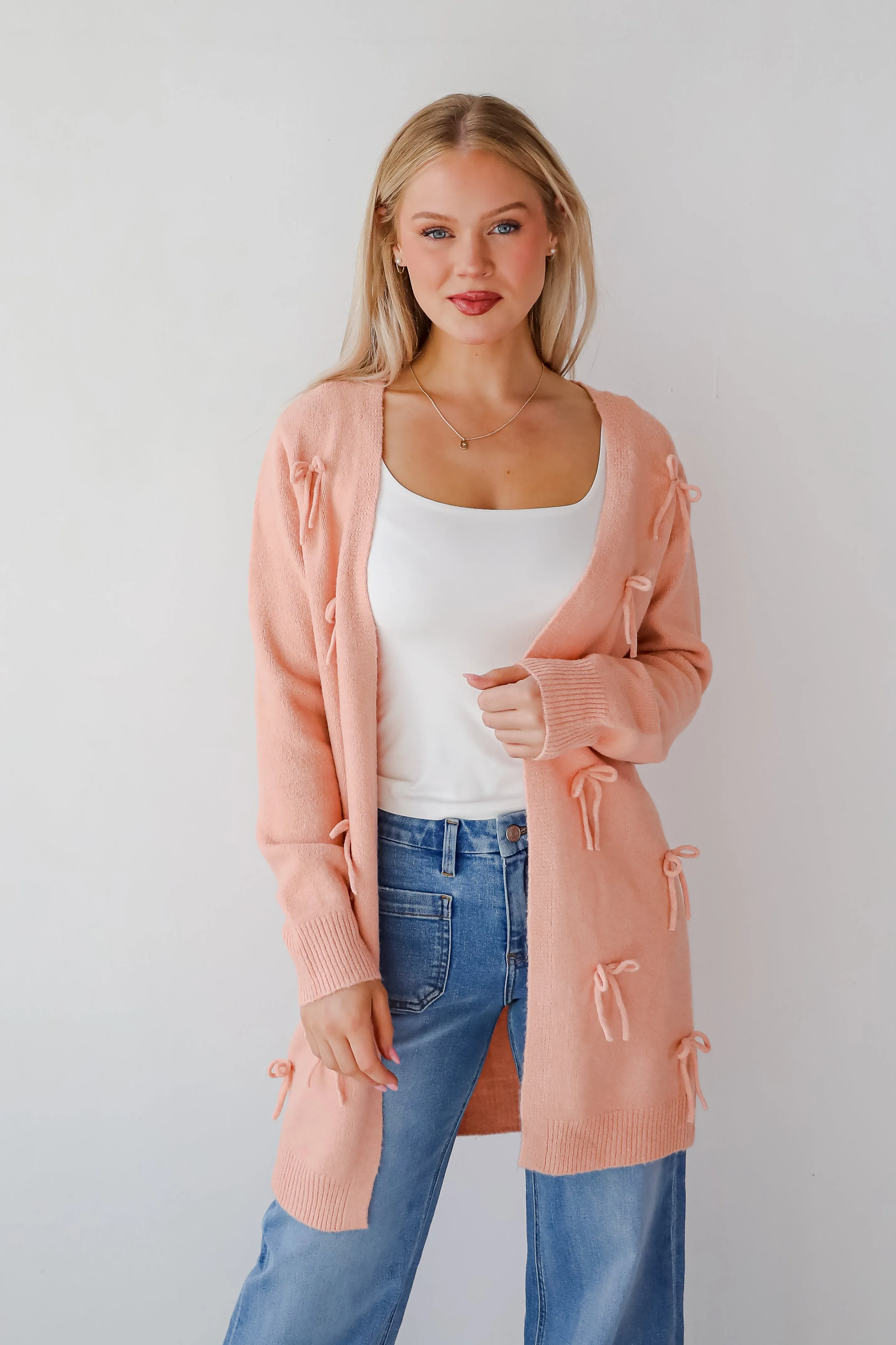 FINAL SALE - Trendy Potential Blush Bow Sweater Cardigan