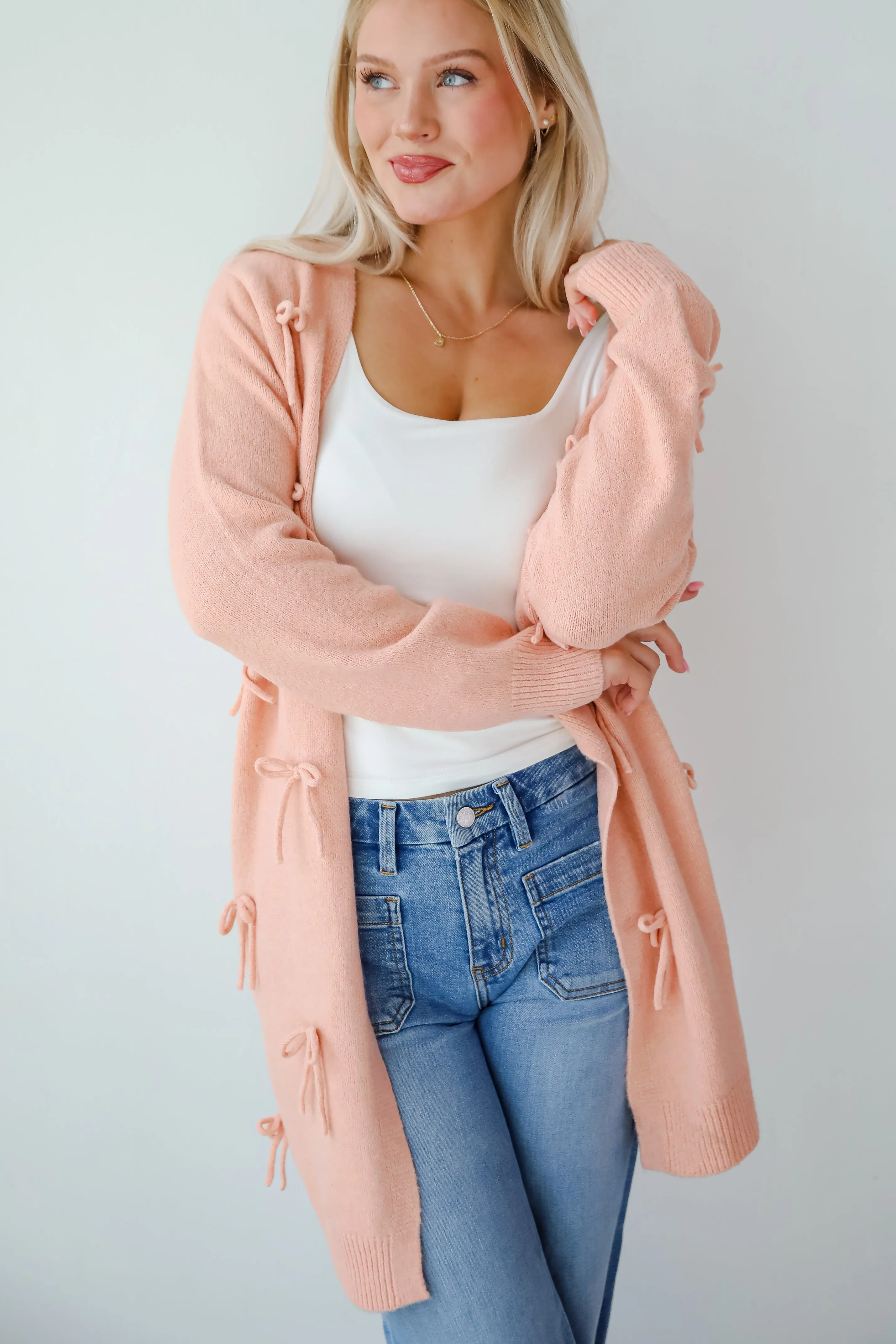 FINAL SALE - Trendy Potential Blush Bow Sweater Cardigan