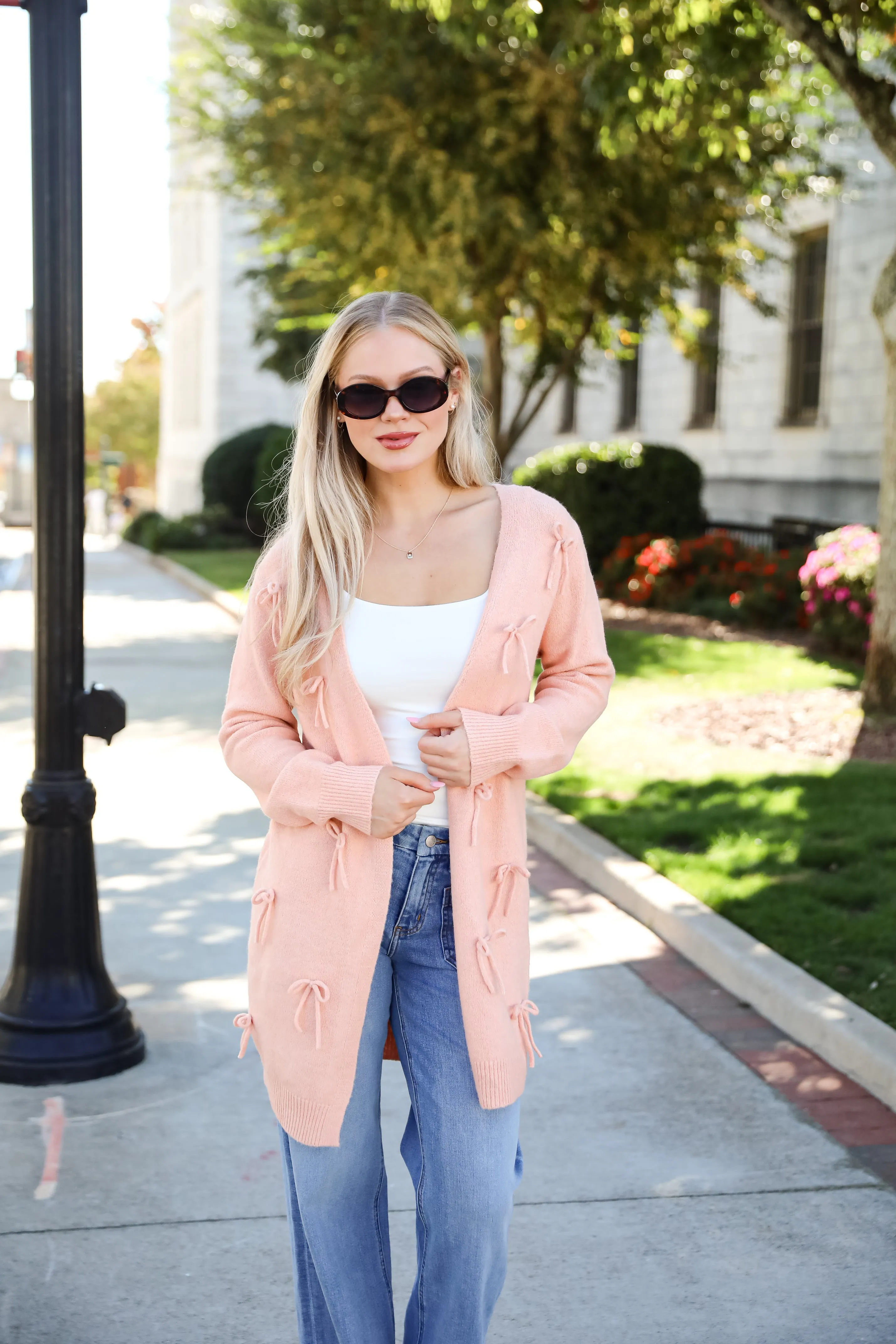 FINAL SALE - Trendy Potential Blush Bow Sweater Cardigan