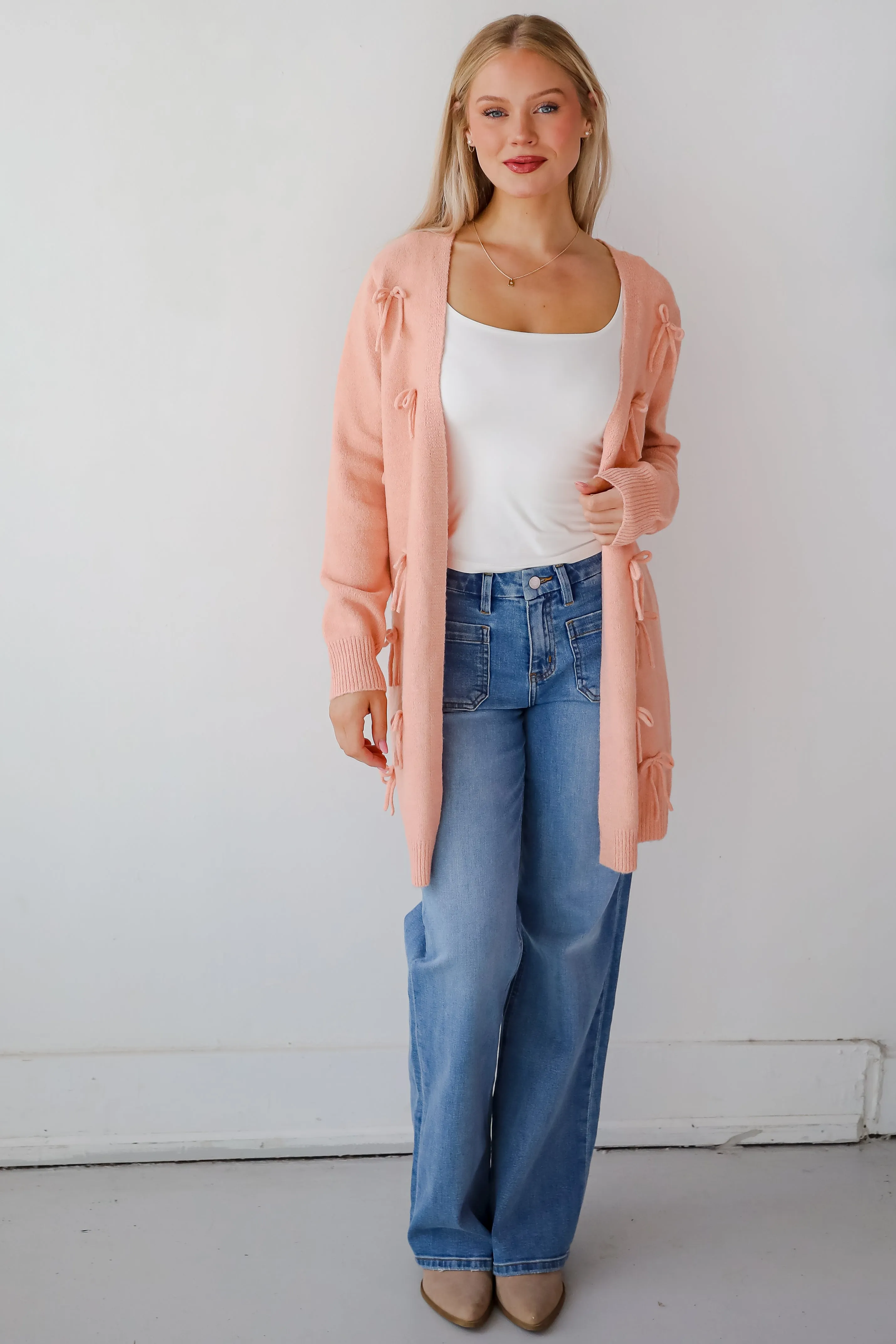 FINAL SALE - Trendy Potential Blush Bow Sweater Cardigan