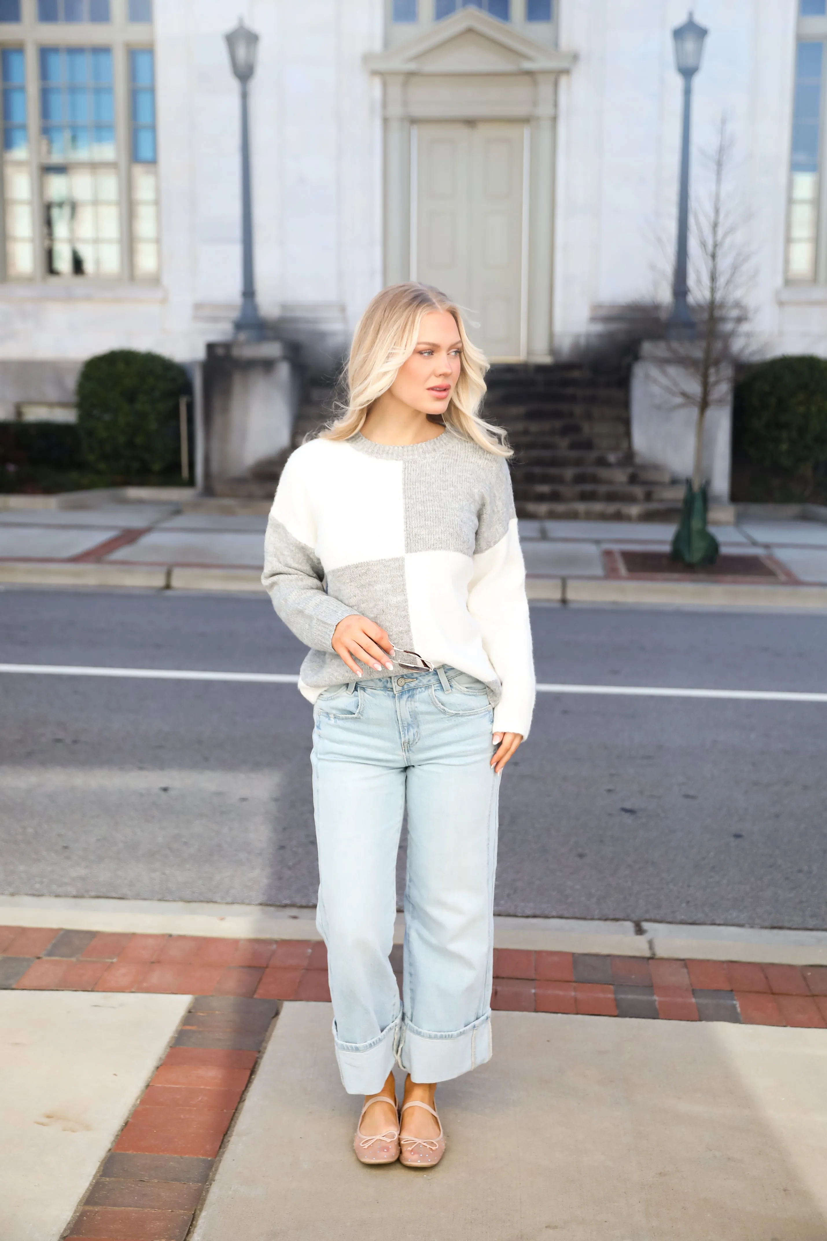 FINAL SALE - Winter Crush Heather Grey Checkered Sweater