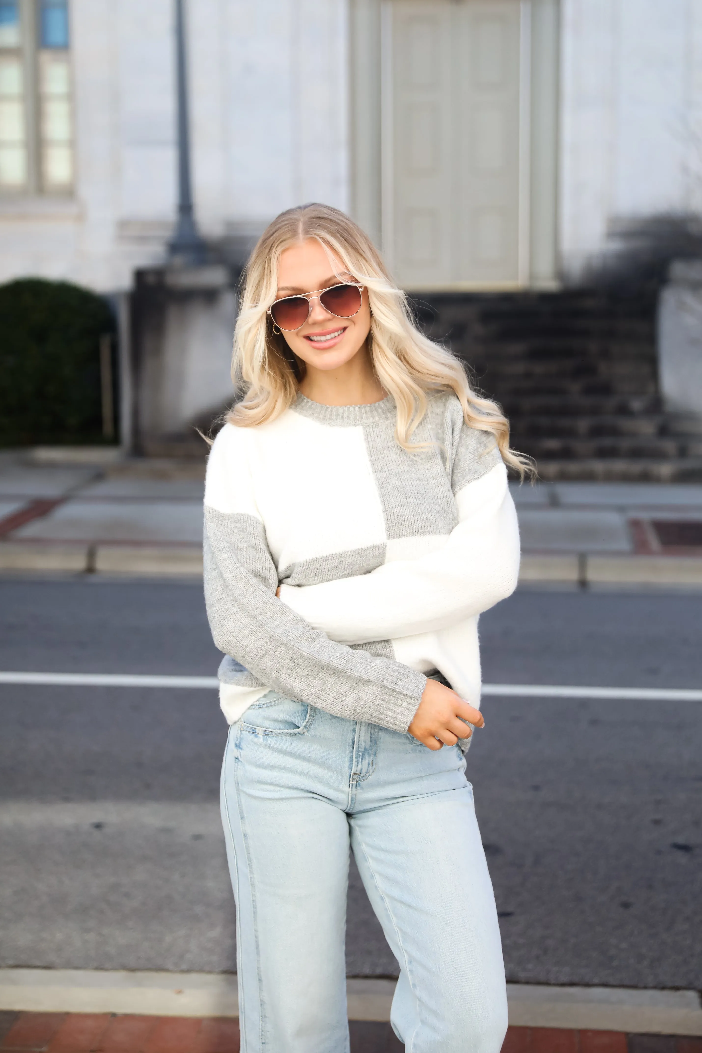 FINAL SALE - Winter Crush Heather Grey Checkered Sweater