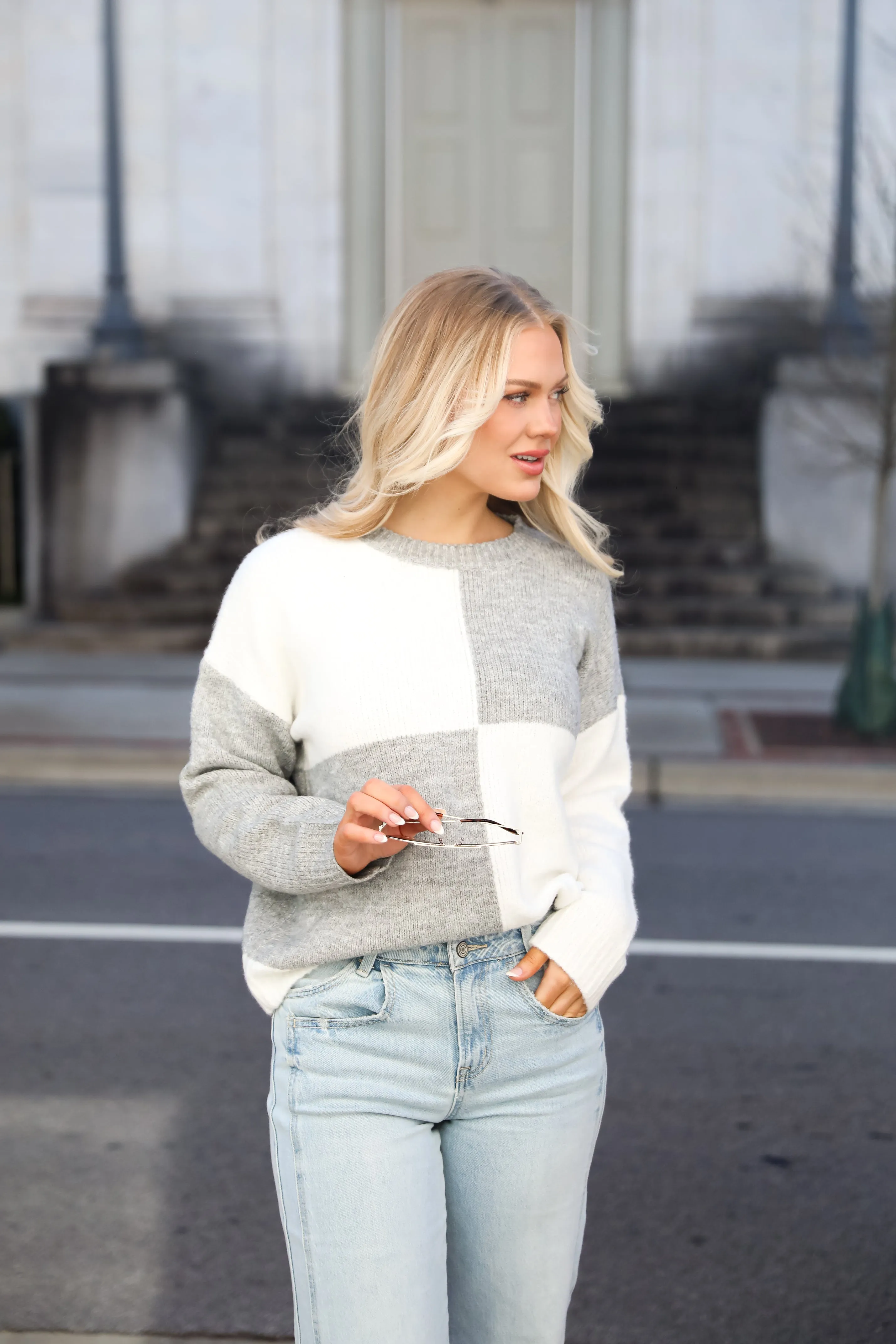 FINAL SALE - Winter Crush Heather Grey Checkered Sweater
