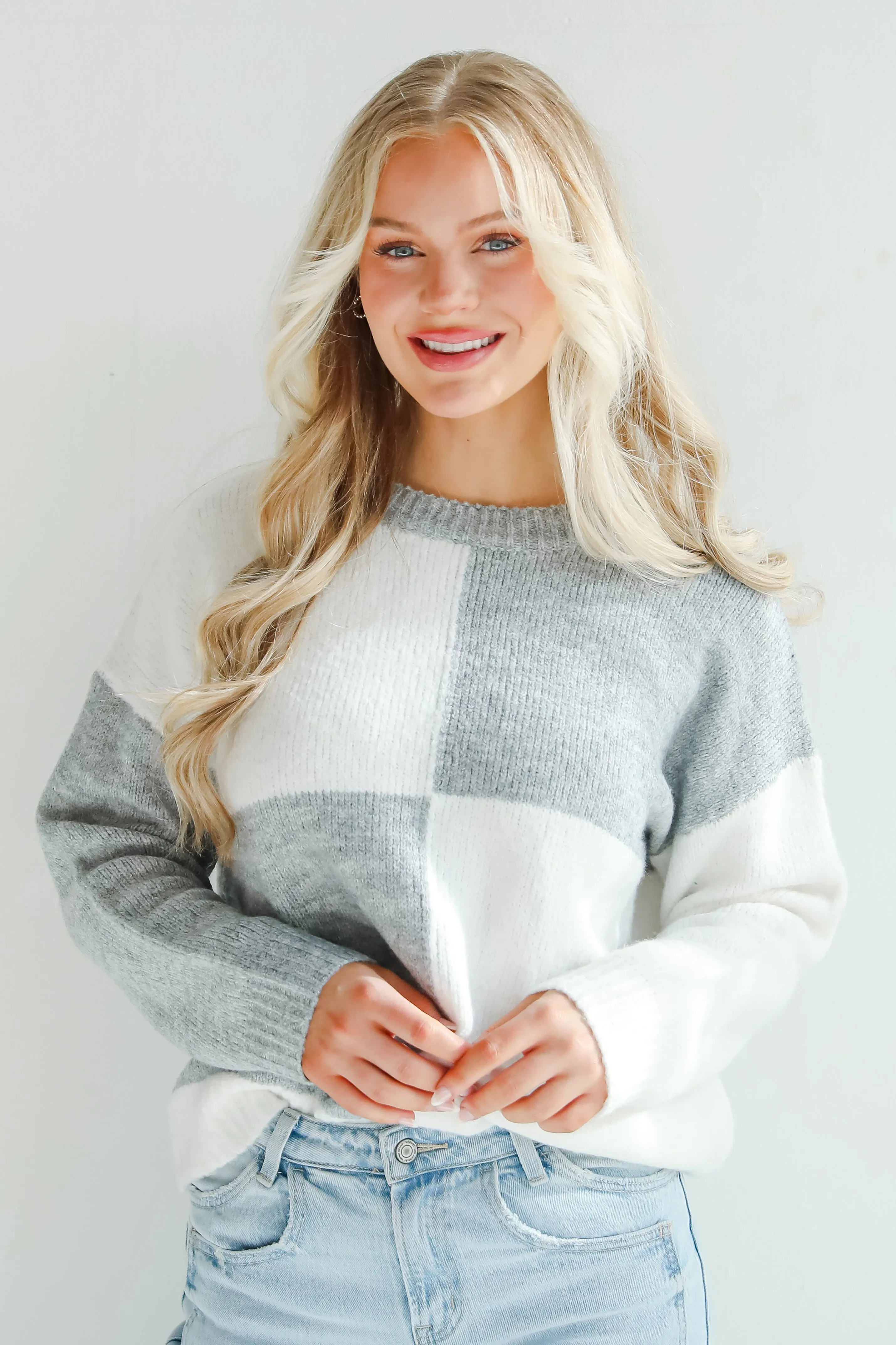 FINAL SALE - Winter Crush Heather Grey Checkered Sweater