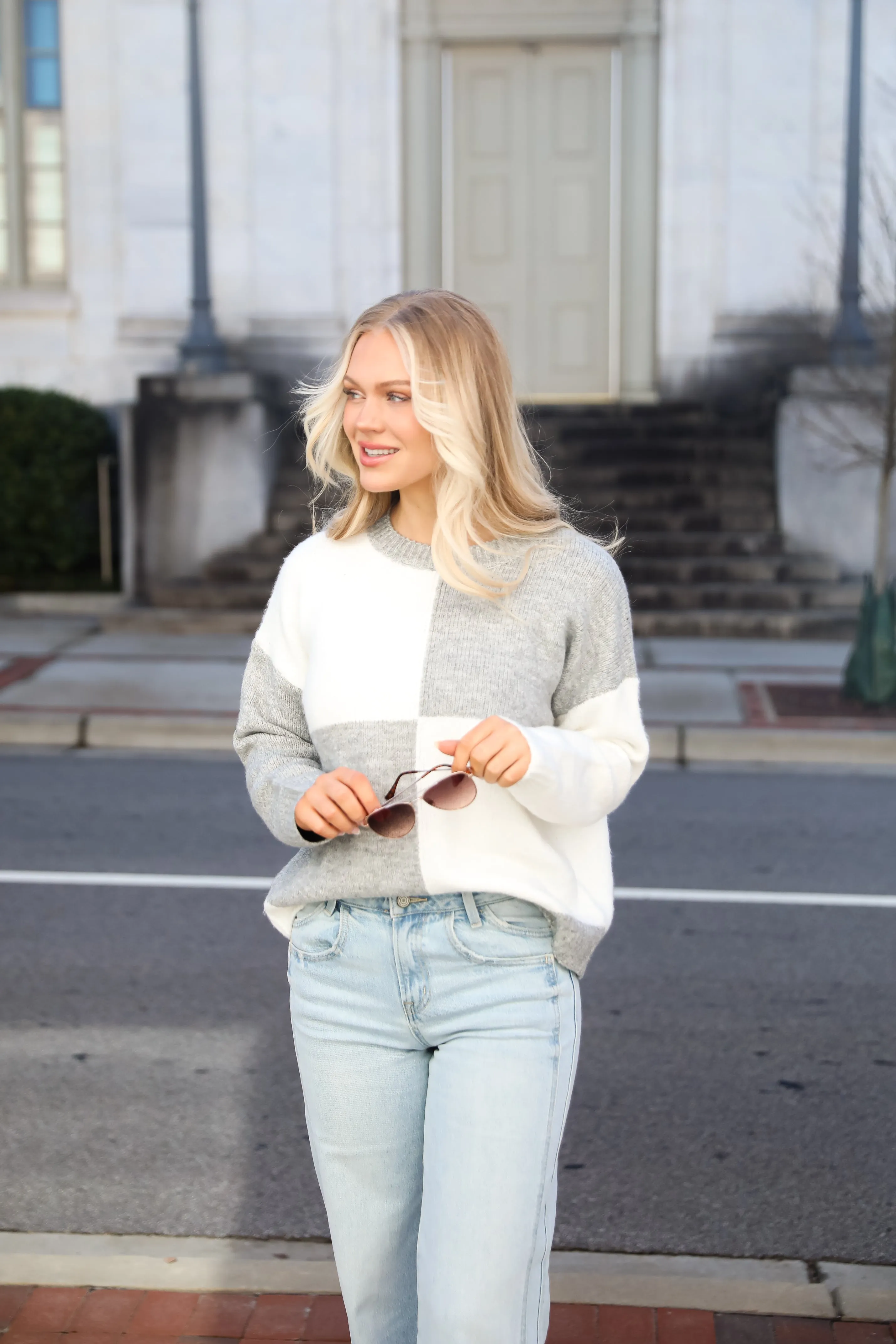 FINAL SALE - Winter Crush Heather Grey Checkered Sweater