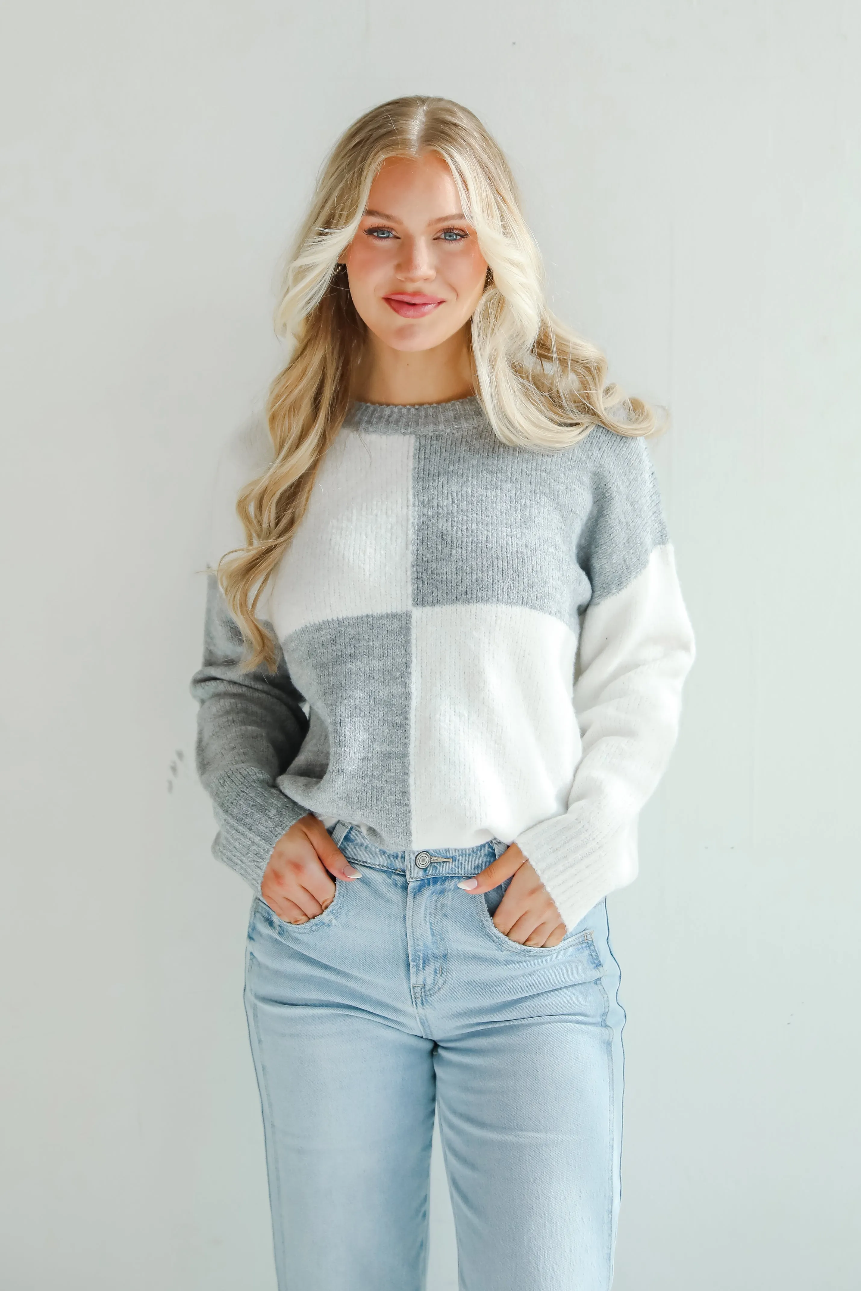 FINAL SALE - Winter Crush Heather Grey Checkered Sweater