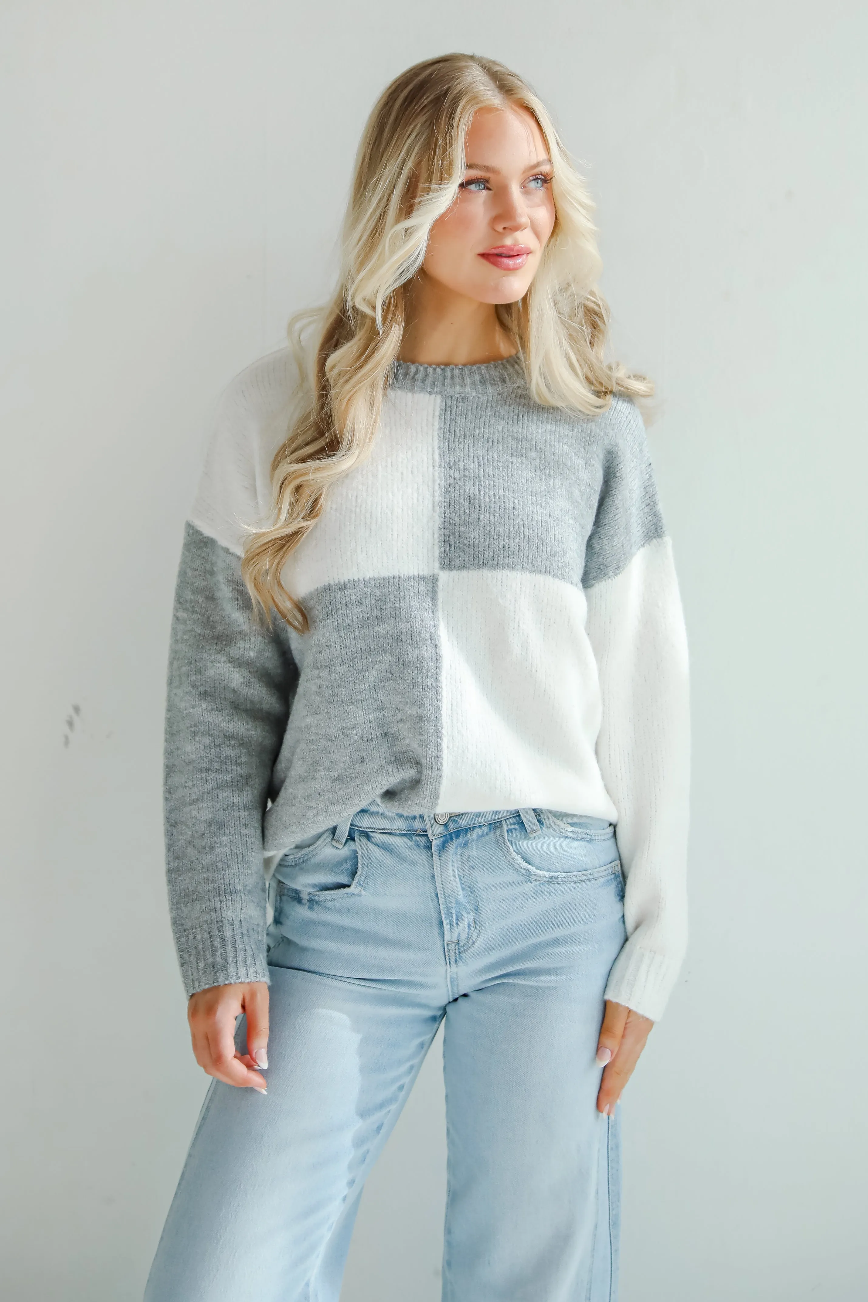 FINAL SALE - Winter Crush Heather Grey Checkered Sweater