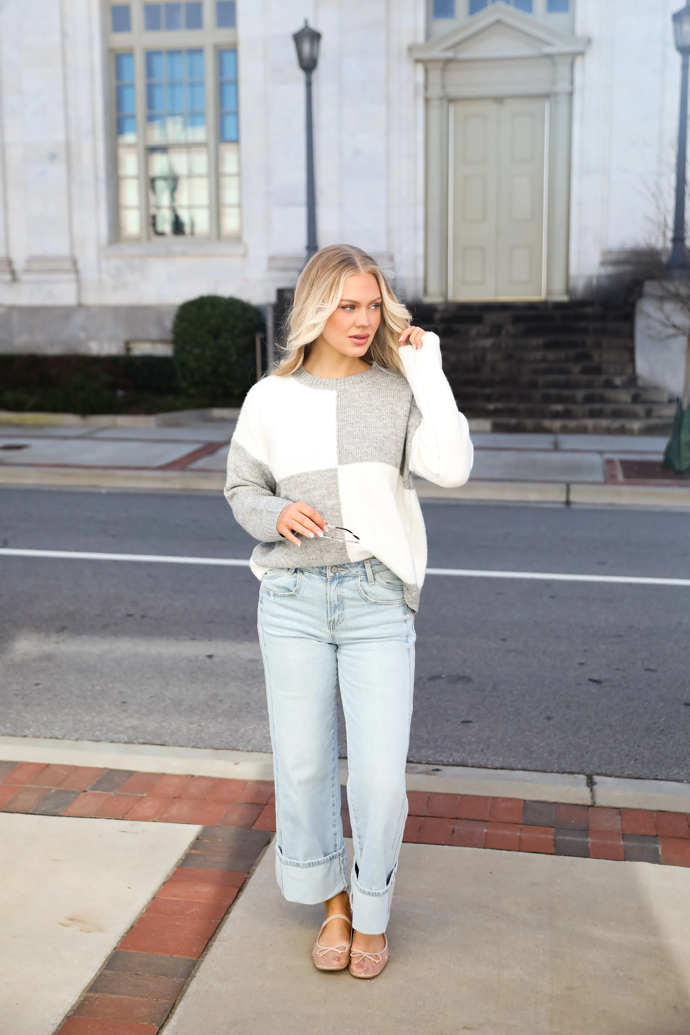 FINAL SALE - Winter Crush Heather Grey Checkered Sweater