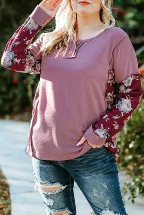 Floral Accent Puff Sleeve Thermal Top