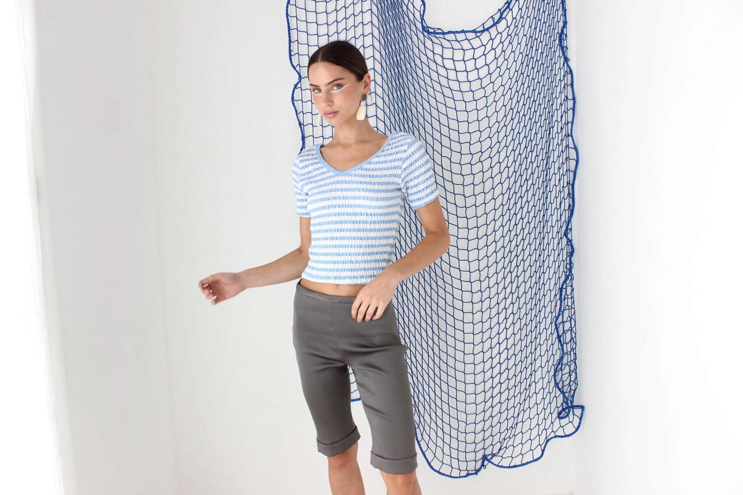 FOUND IN GREECE 80s Pastel Striped Shirred Popcorn Tee