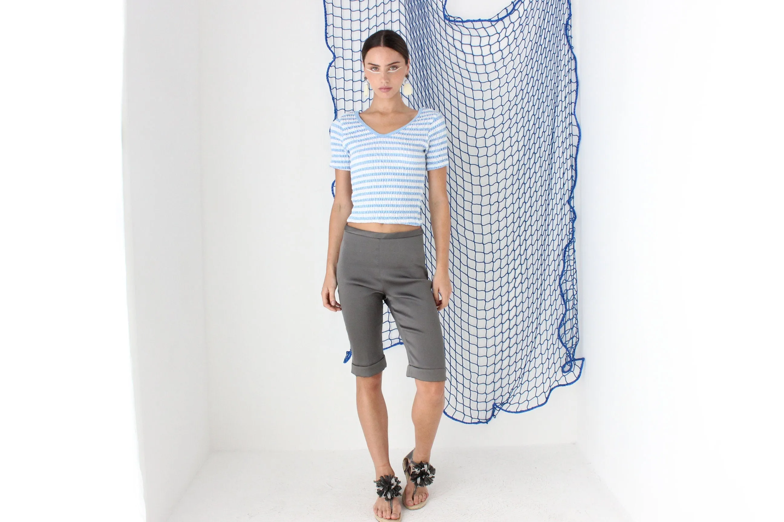 FOUND IN GREECE 80s Pastel Striped Shirred Popcorn Tee