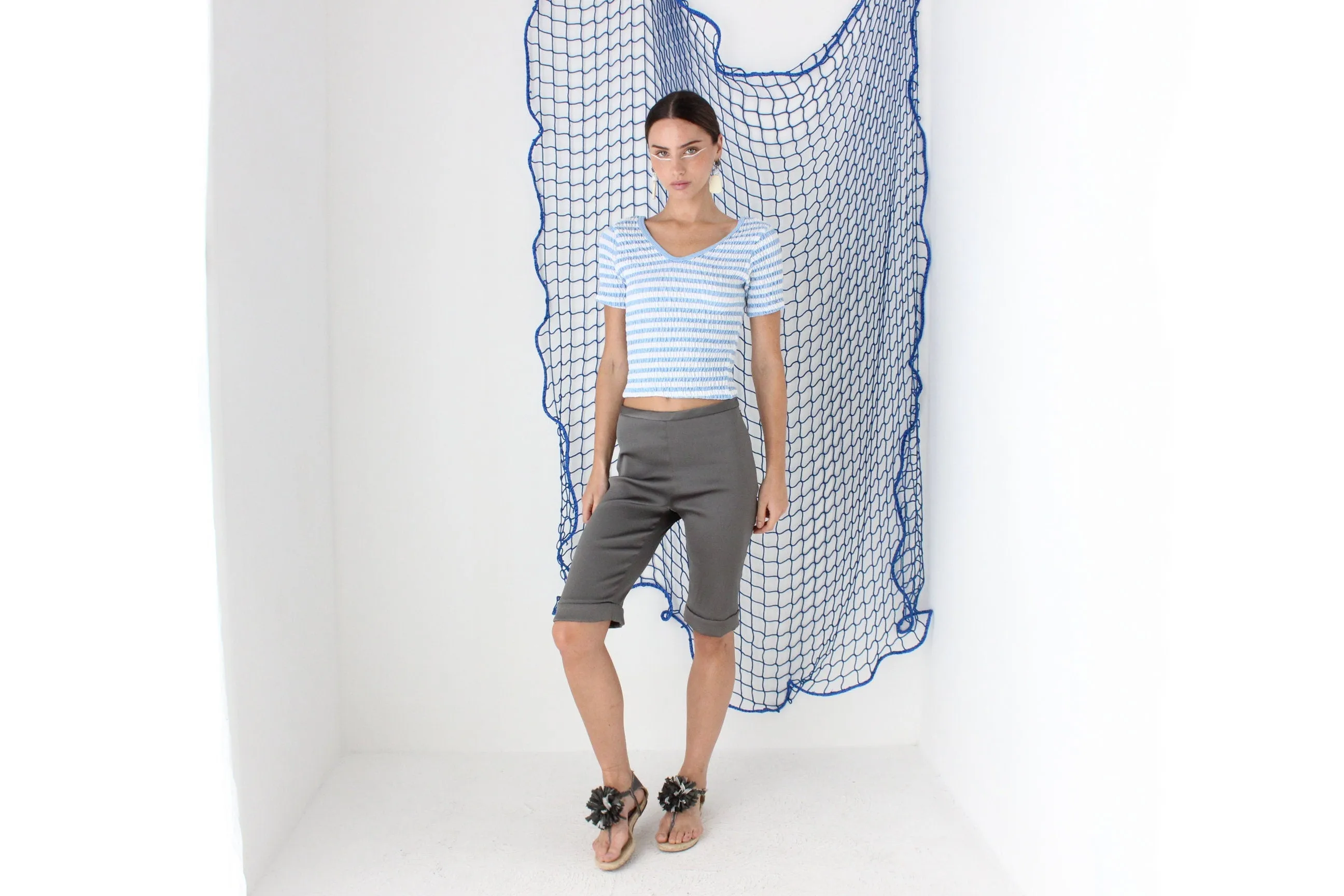FOUND IN GREECE 80s Pastel Striped Shirred Popcorn Tee