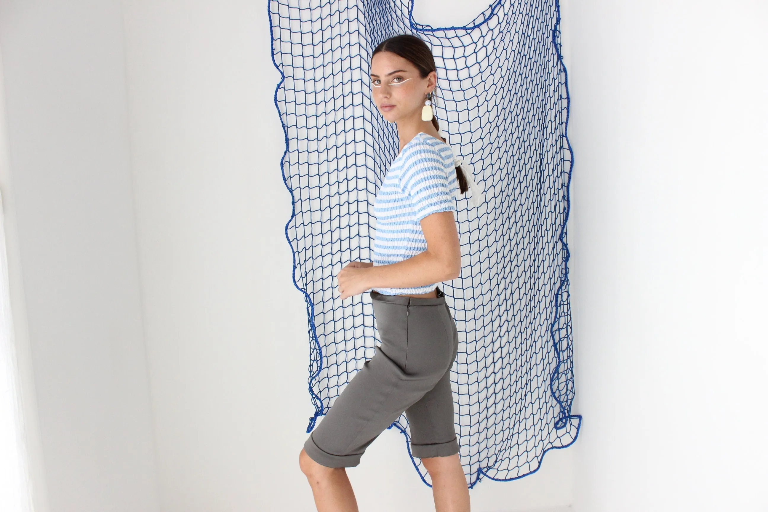 FOUND IN GREECE 80s Pastel Striped Shirred Popcorn Tee