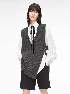 Frayed V-Neck Wool Knit Vest