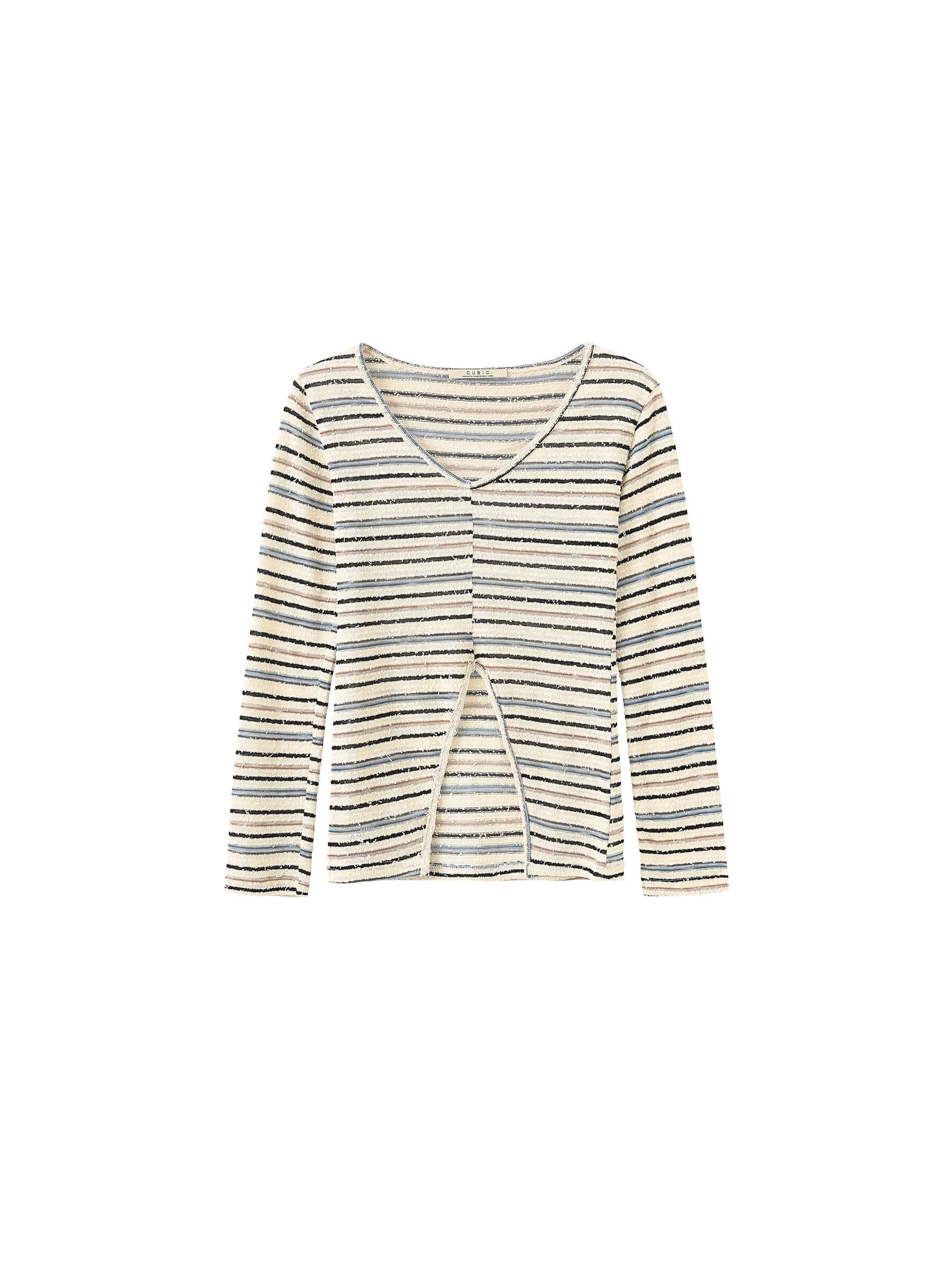 Front Slit Striped Long Sleeve Top
