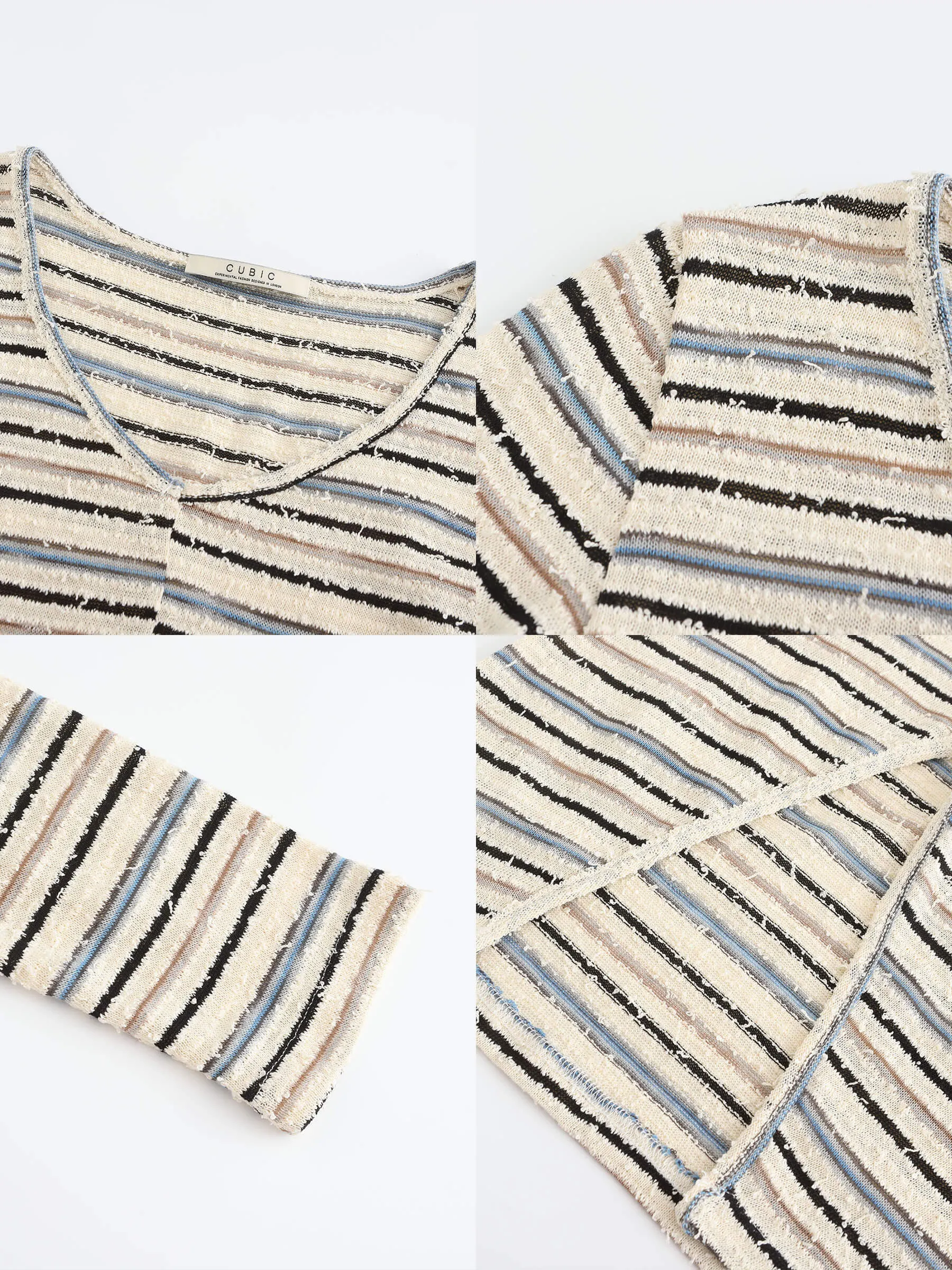 Front Slit Striped Long Sleeve Top