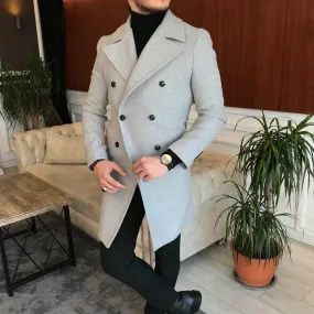 Frost Slim Fit Light Grey Double Breasted Wool Over Coat by ITALIAN VEGA®