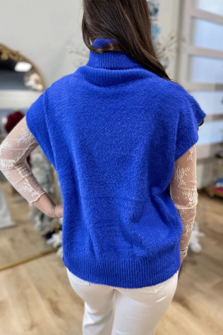 Fuzzy Royal Blue Sleeveless Turtleneck