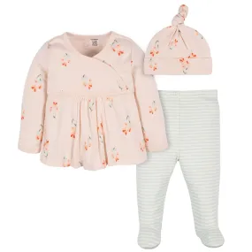 Gerber 3-Piece Baby Boy Wildflower Top, Footed Pant & Cap Set