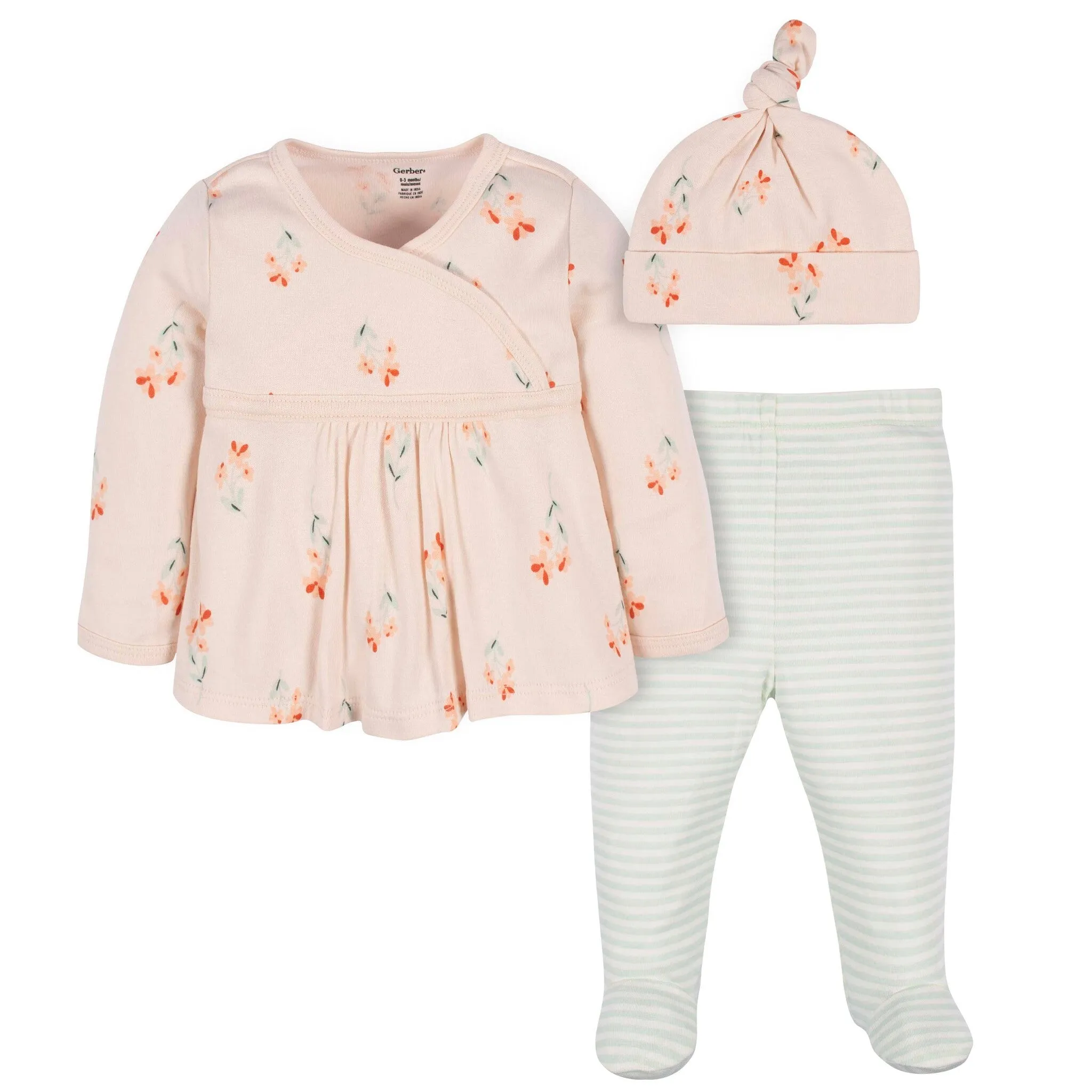 Gerber 3-Piece Baby Boy Wildflower Top, Footed Pant & Cap Set