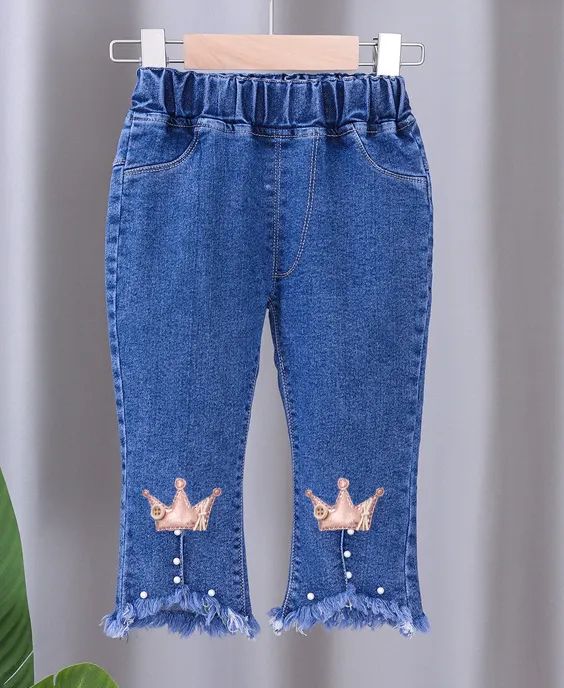 Girls Accented Jeans with Pearls