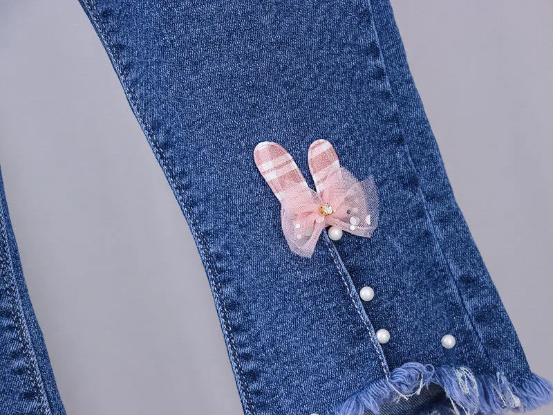 Girls Accented Jeans with Pearls