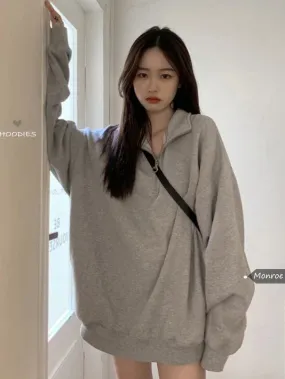 Gray Oversize Sweatshirt Women Autumn Pullover Casual Sport School Student Long Sleeve Top Fashion