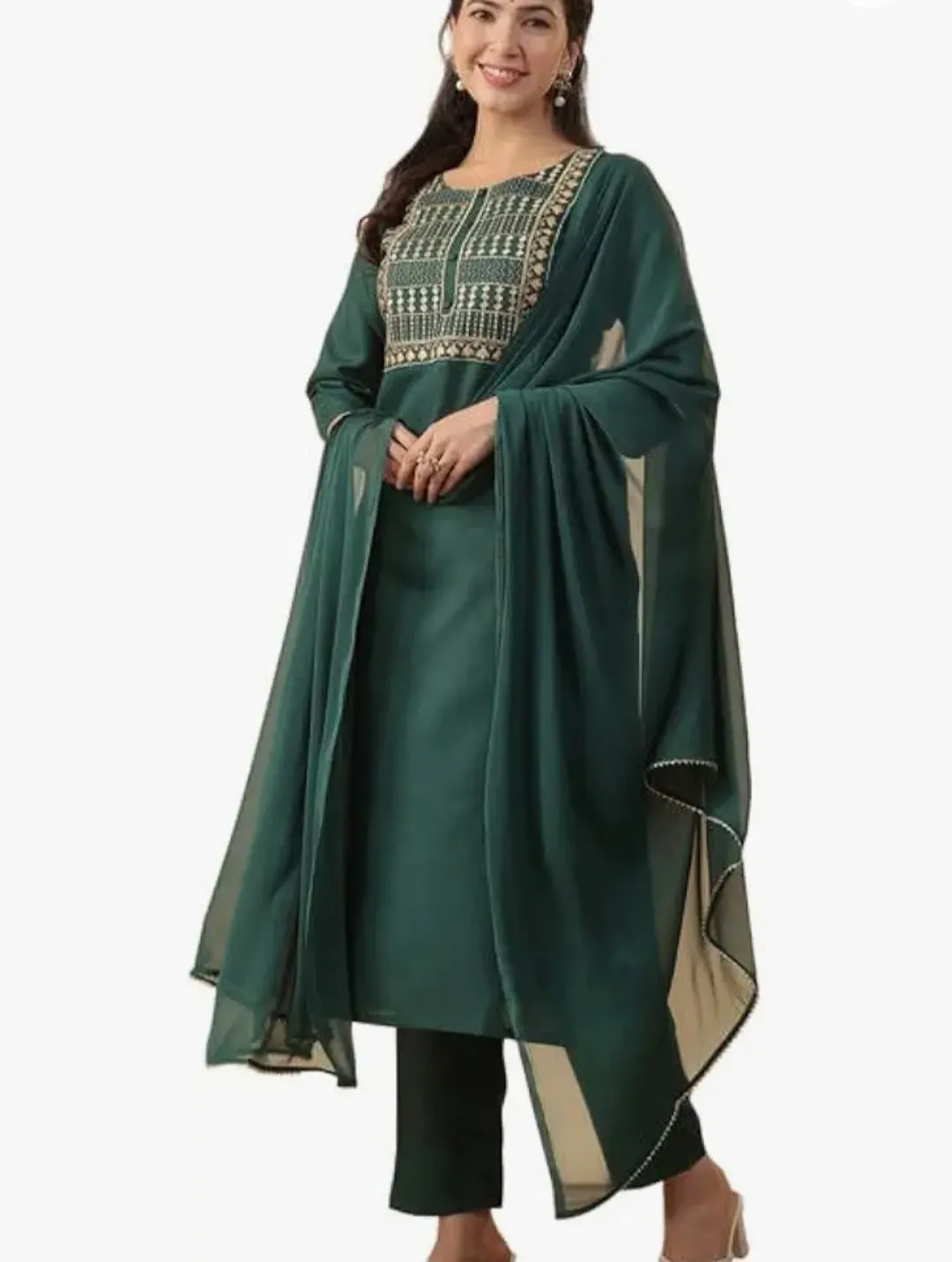 Green Yoke Embroidered Kurta Set